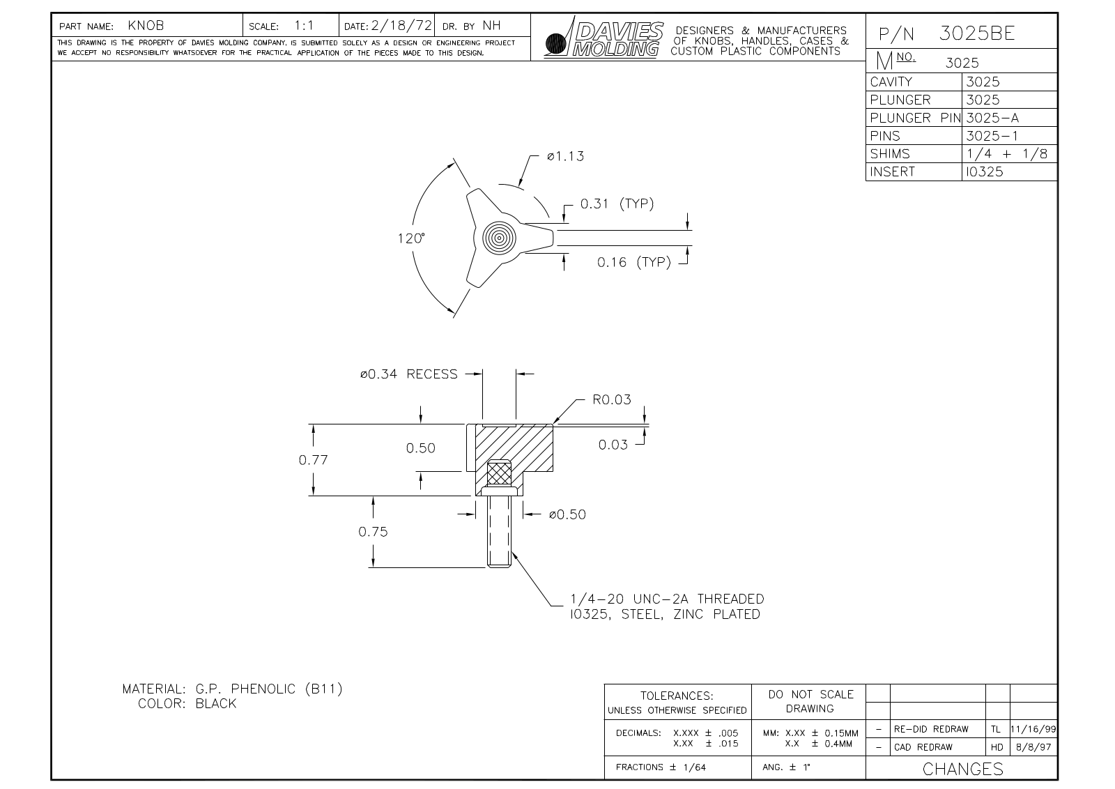 Davies Molding 3025BE Reference Drawing