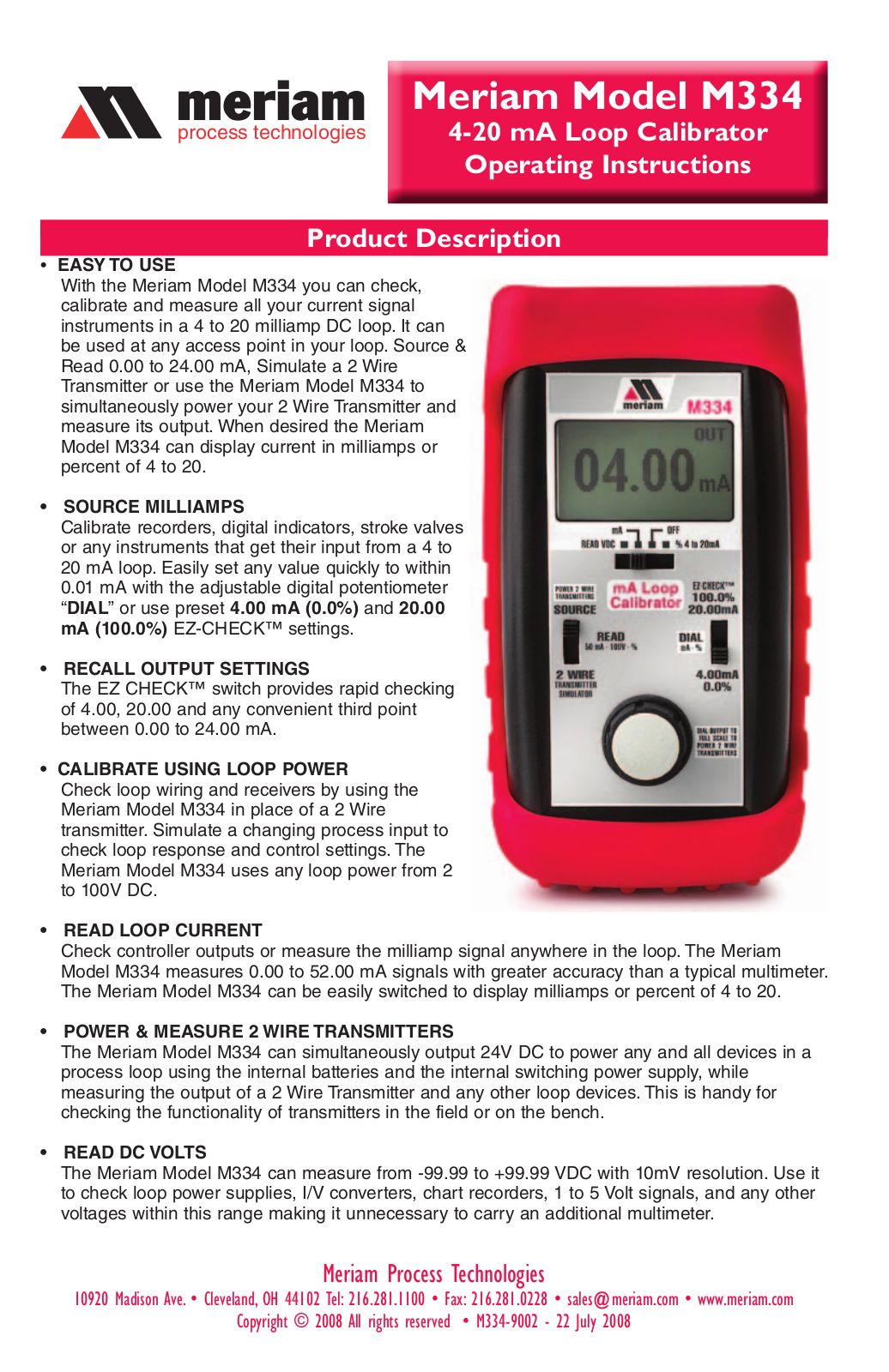 Meriam M334 User Manual