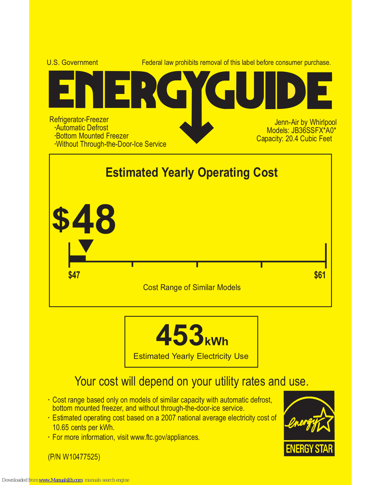 Jenn-Air JB36SSFXLA Energy Manual