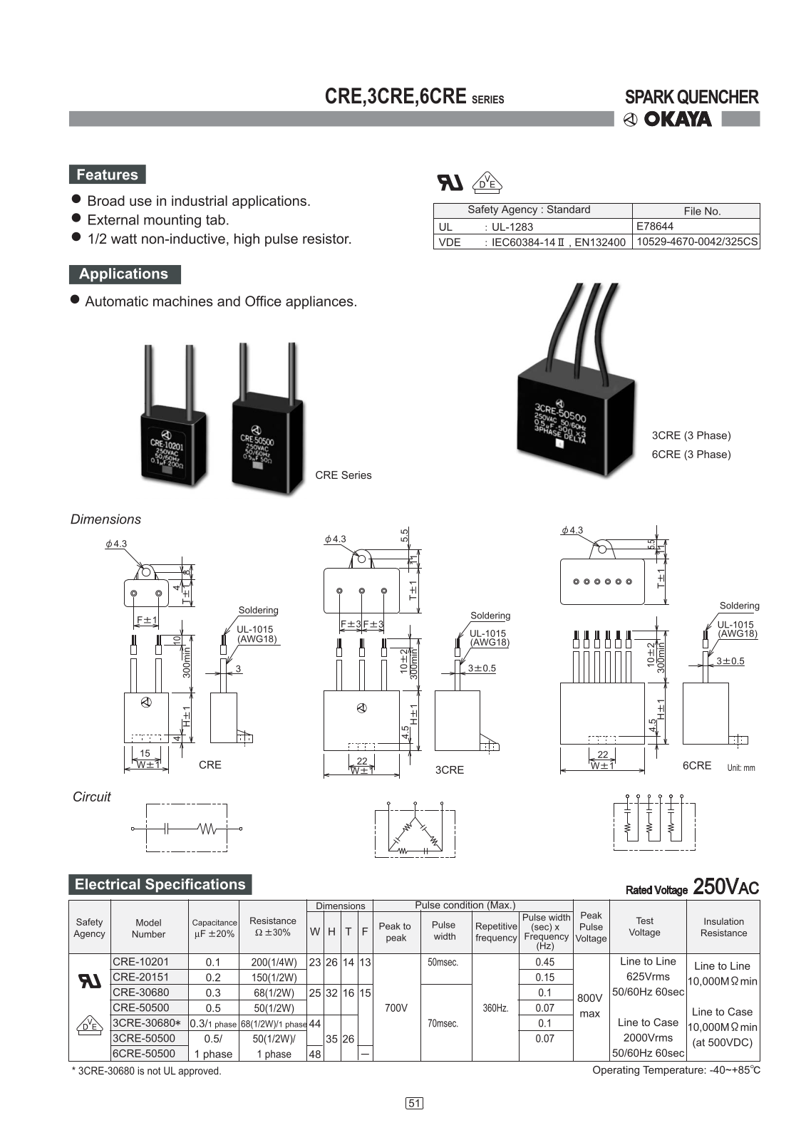 Okaya Electric Industries CRE Series, 3CRE Series, 6CRE Series Catalog Page