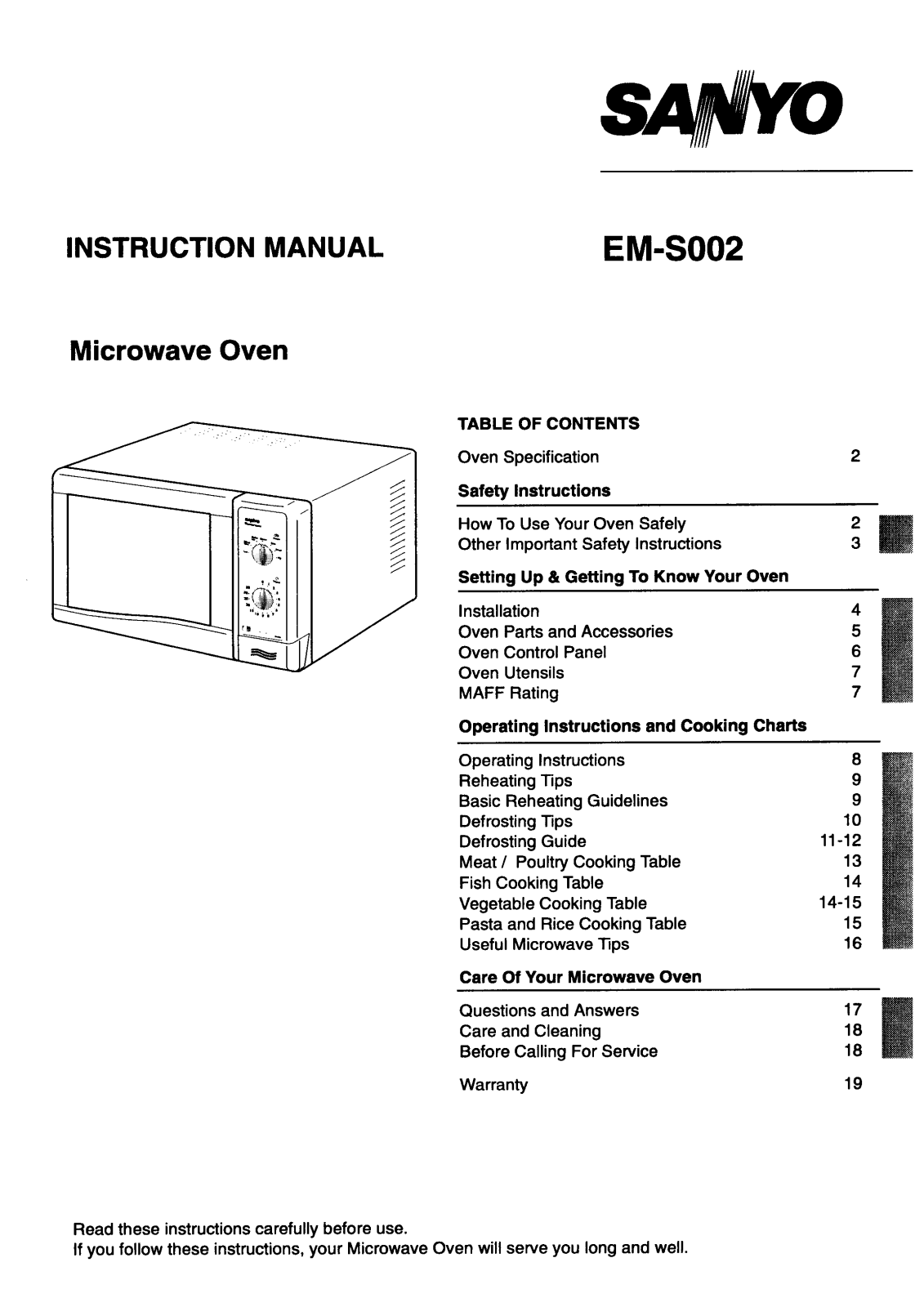 Sanyo EM-S002 Instruction Manual