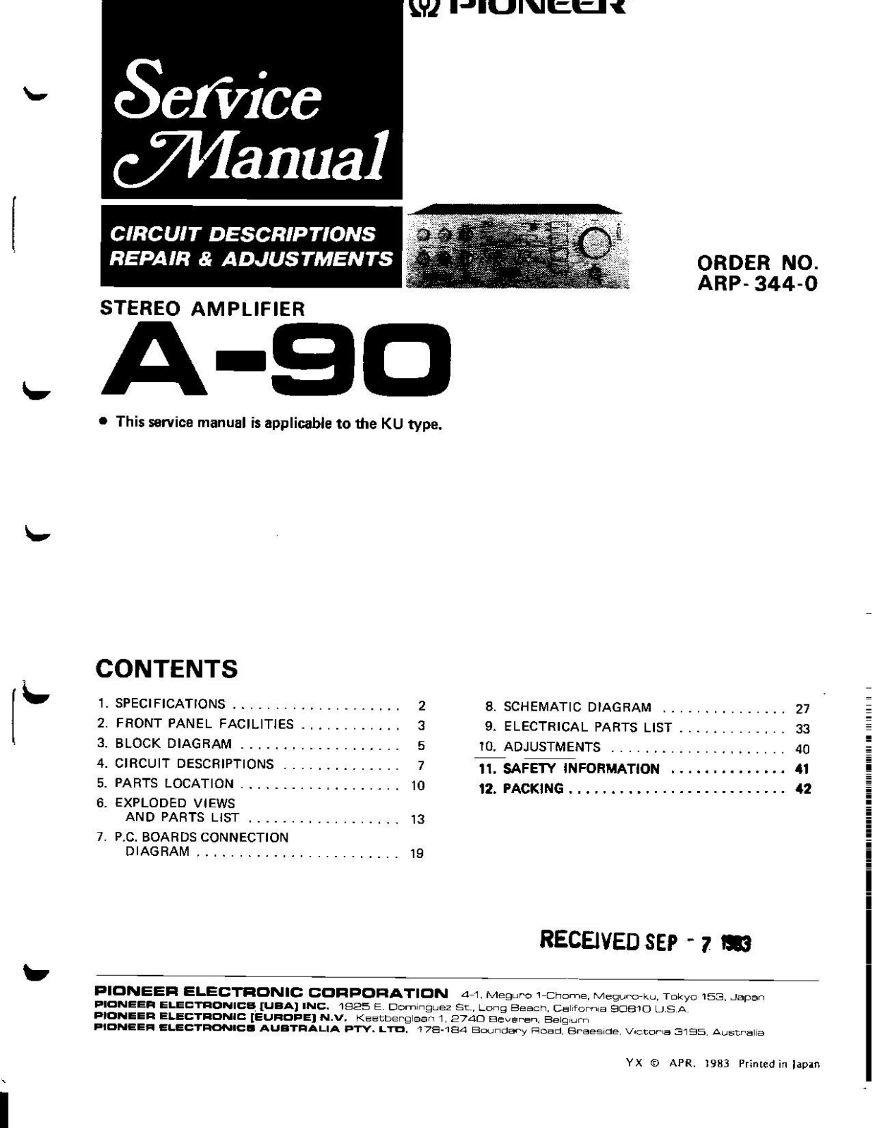 Pioneer A-90 Service manual