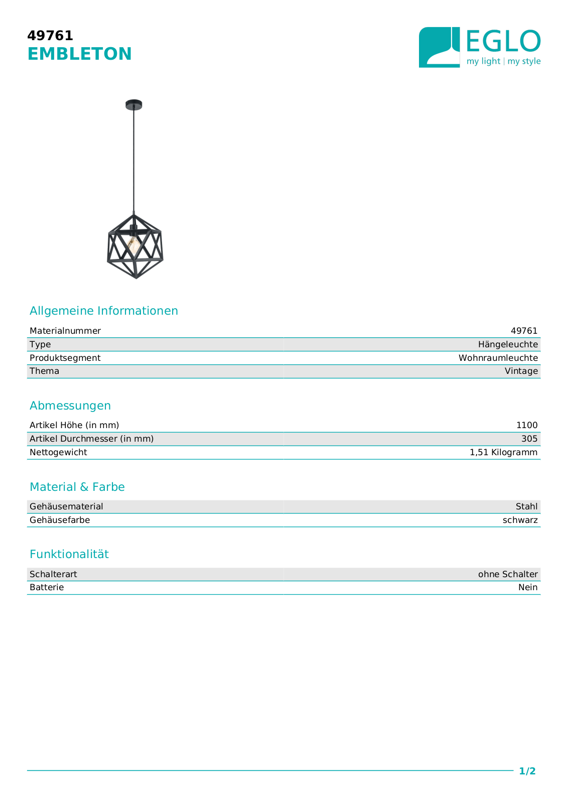 Eglo 49761 Service Manual