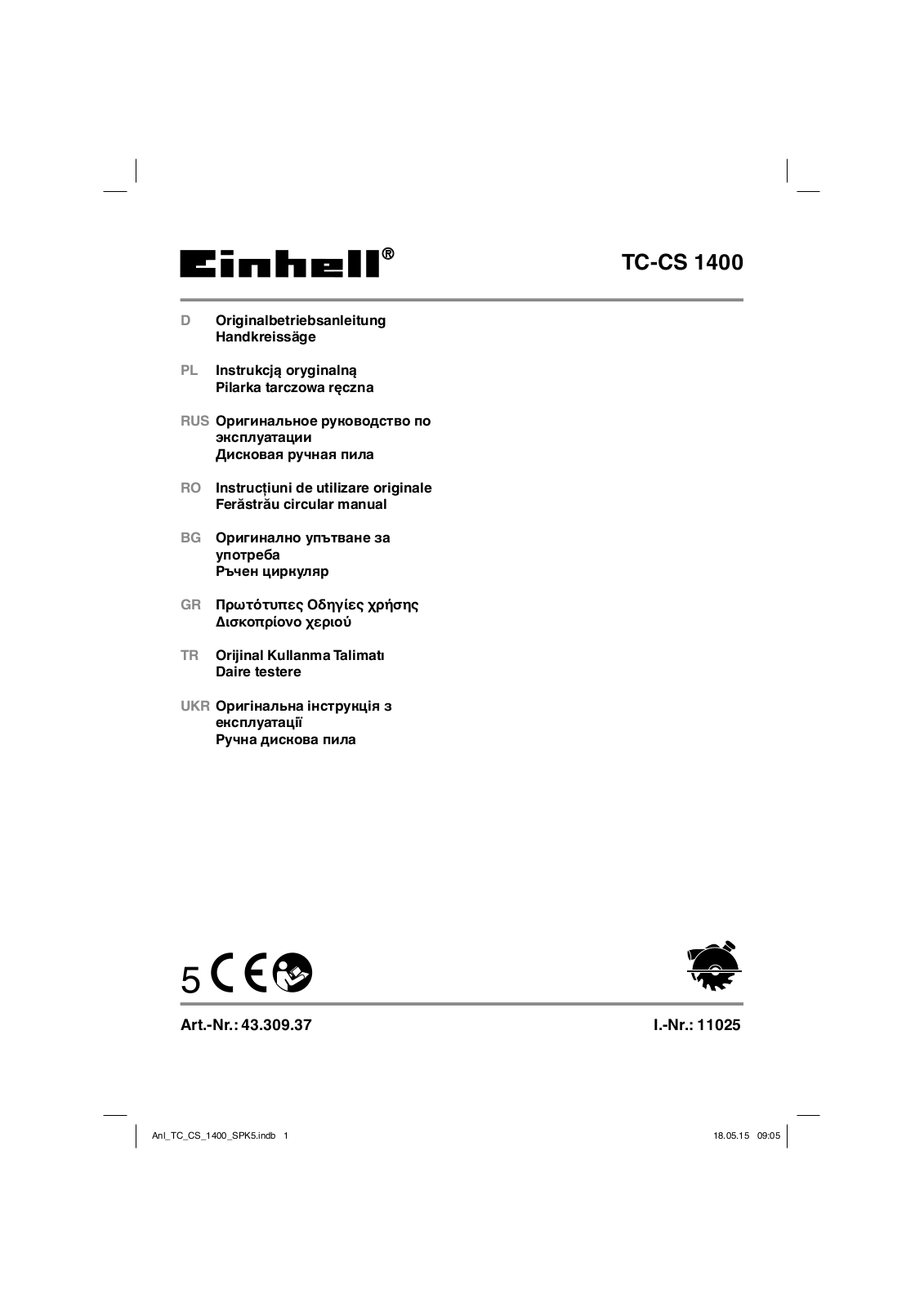 Einhell TC-CS 1400-1 operation manual