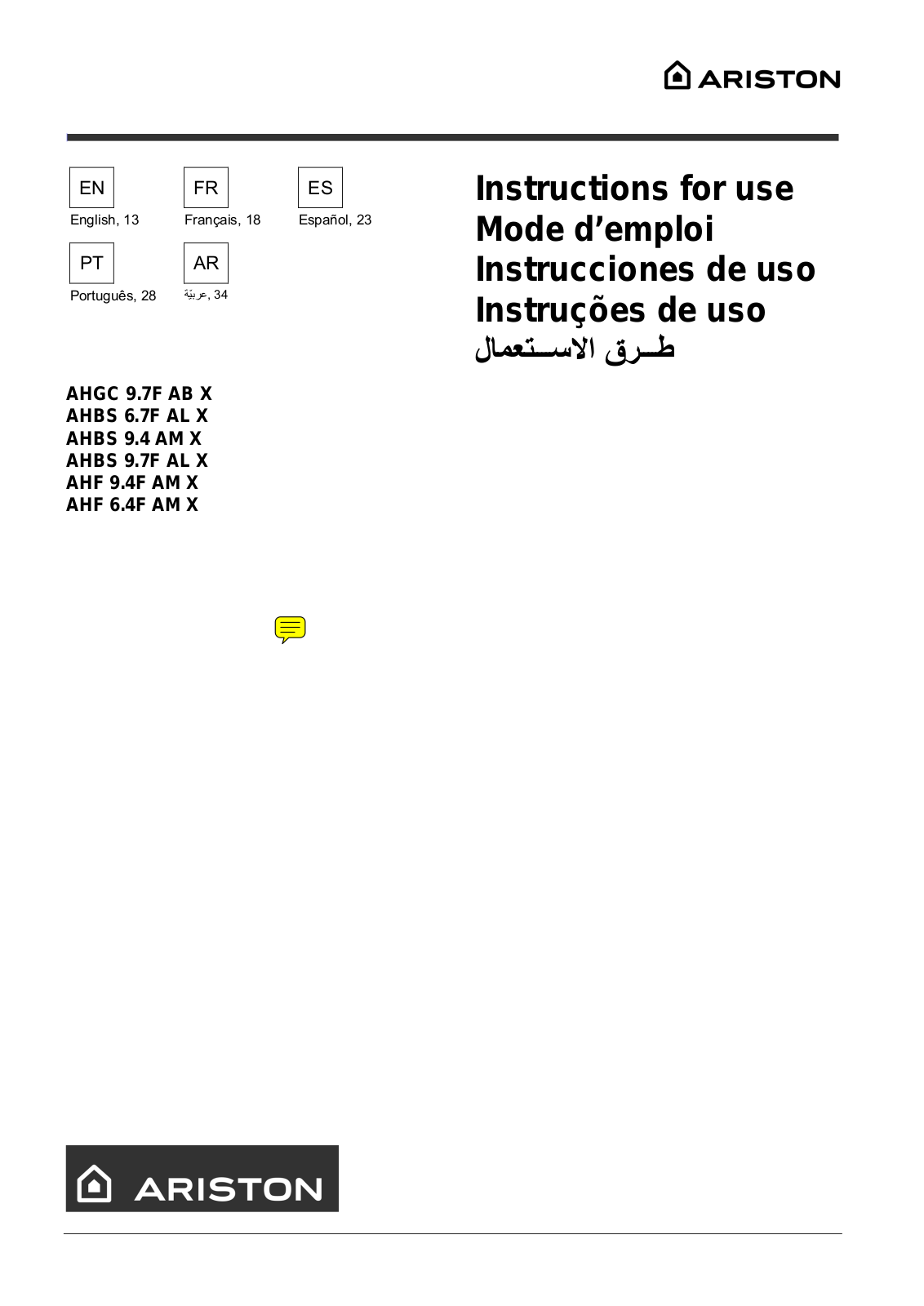 ARISTON AHBS 9.4 AM X User Manual