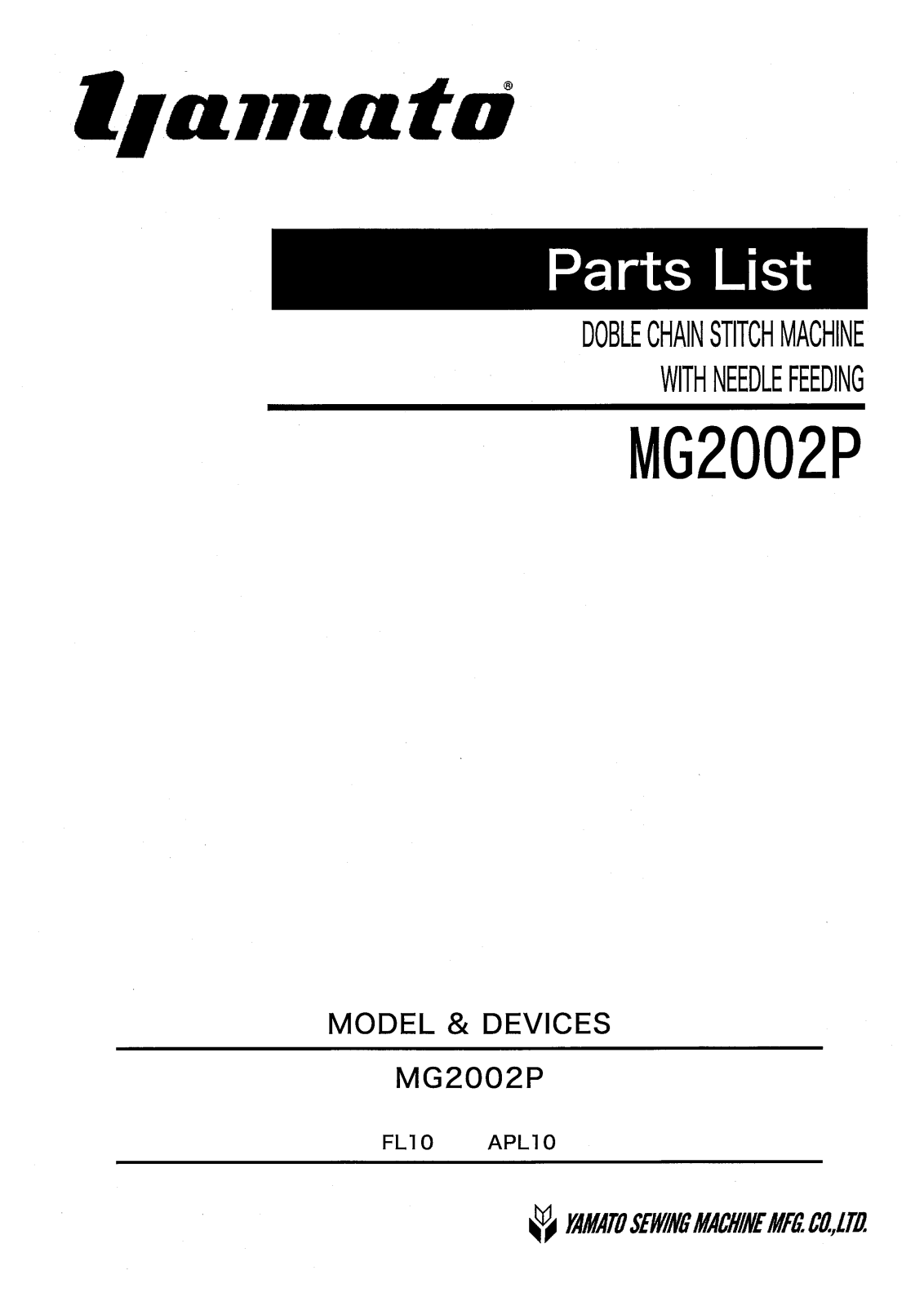 Yamato MG2002P Parts List