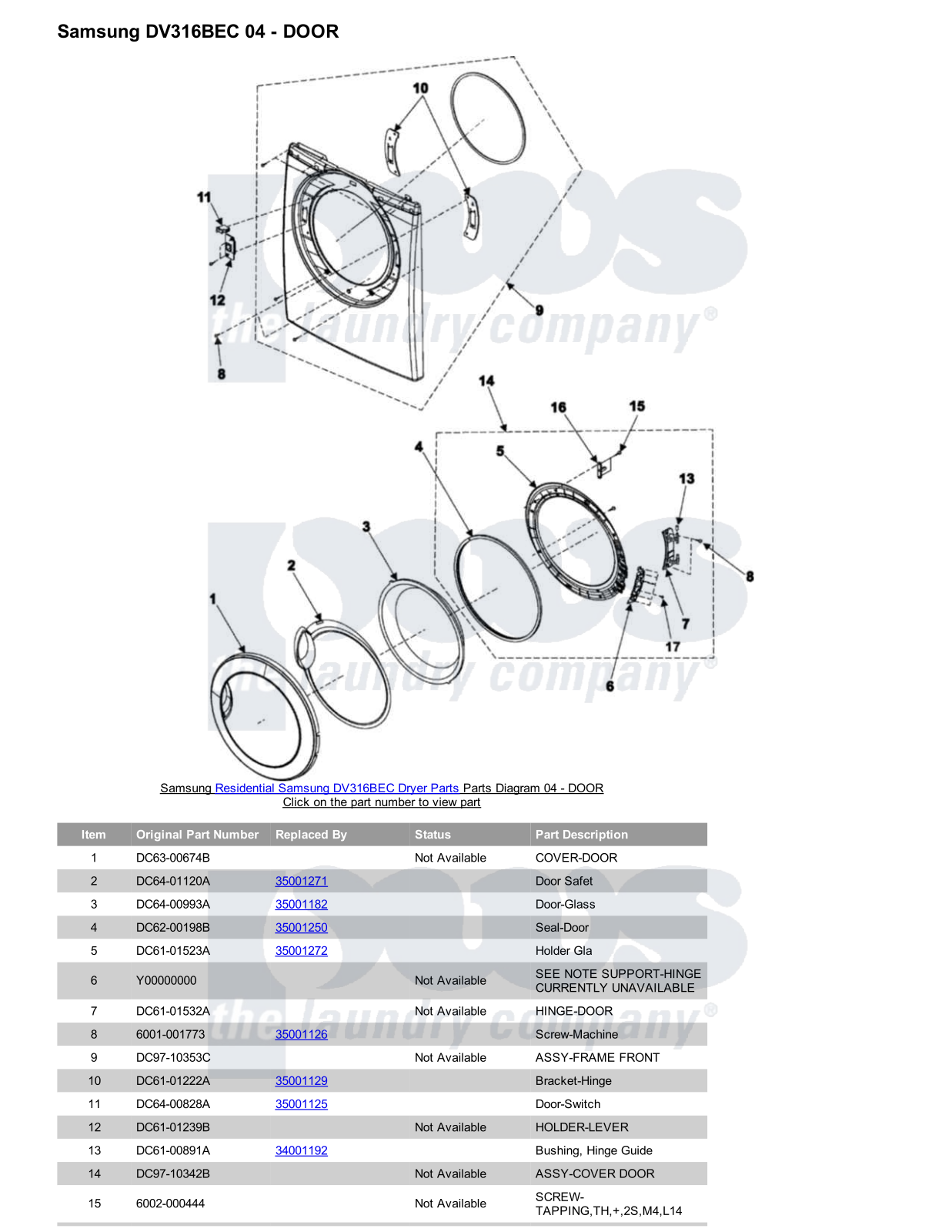 Samsung DV316BEC Parts Diagram