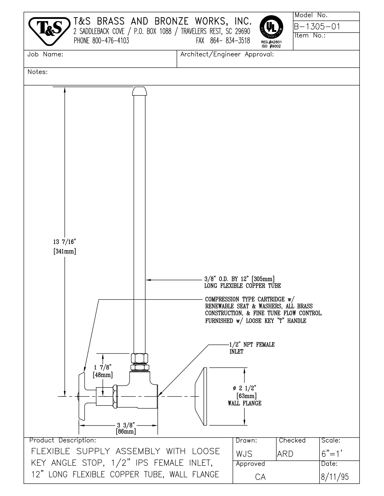 T&S Brass B-1305-01 Specifications - ManualMachine.com