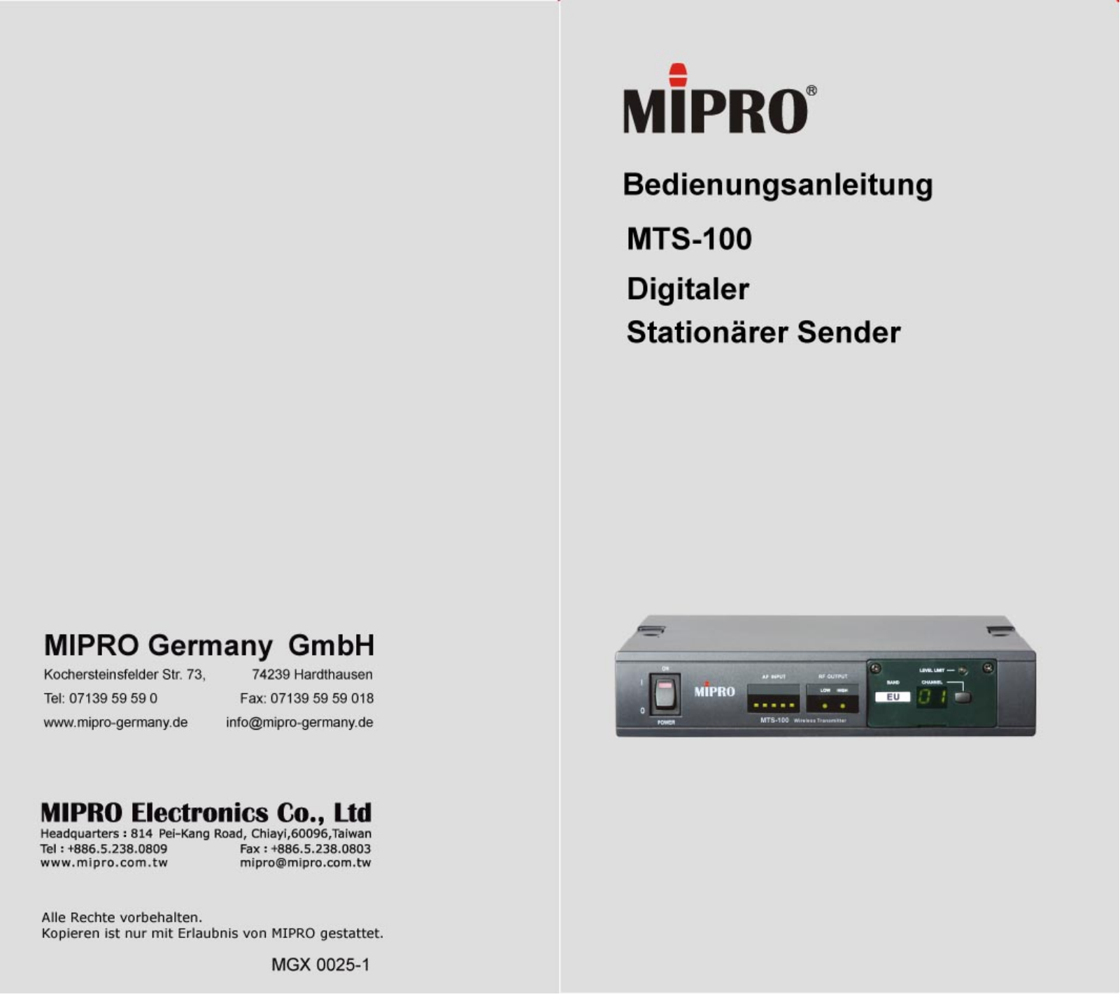 Mipro MTS-100 Operating instructions - ManualMachine.com