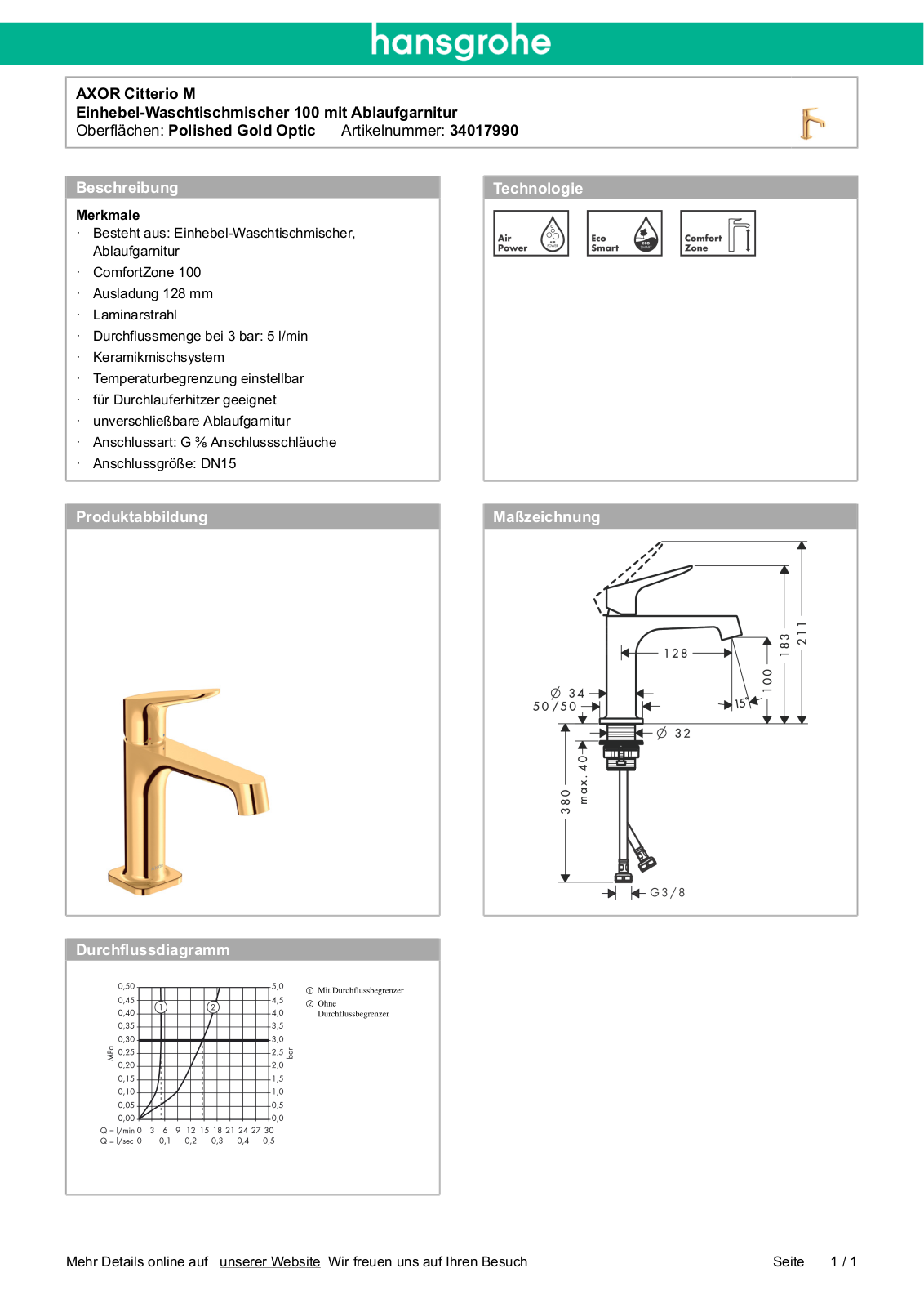 Hansgrohe AXOR 34017990 User Manual