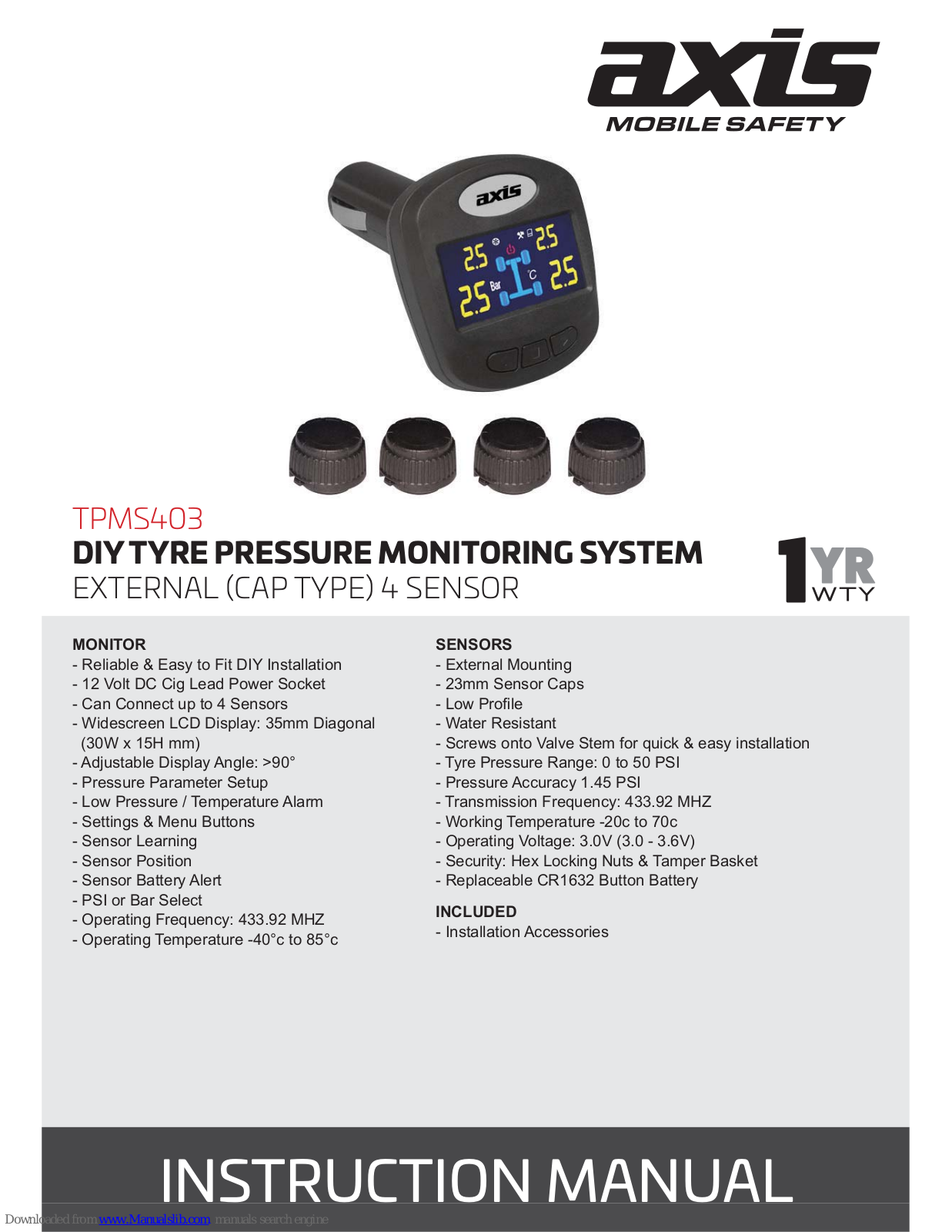 Axis TPMS403 Instruction Manual