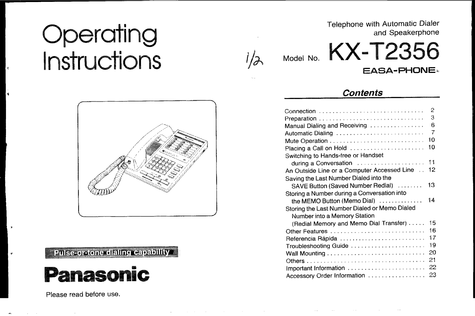 Panasonic kx-t2356 Operation Manual