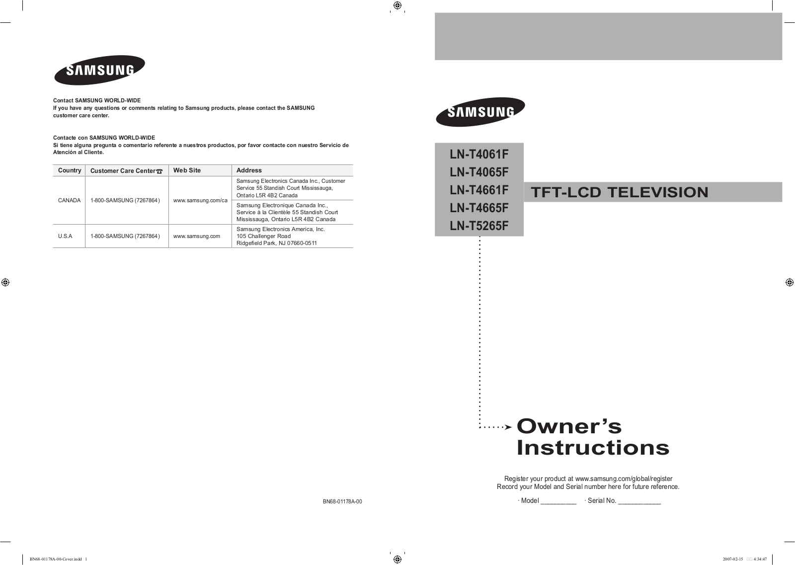 Samsung LNT4665FX-XAA User Manual