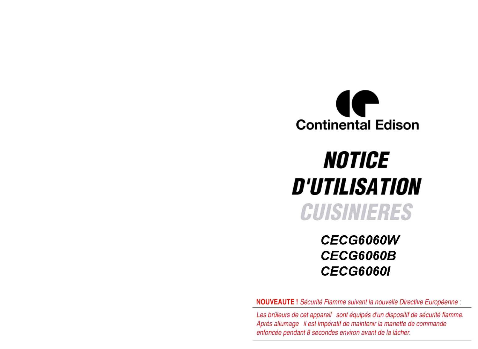 CONTINENTAL EDISON CECG6060I User Manual