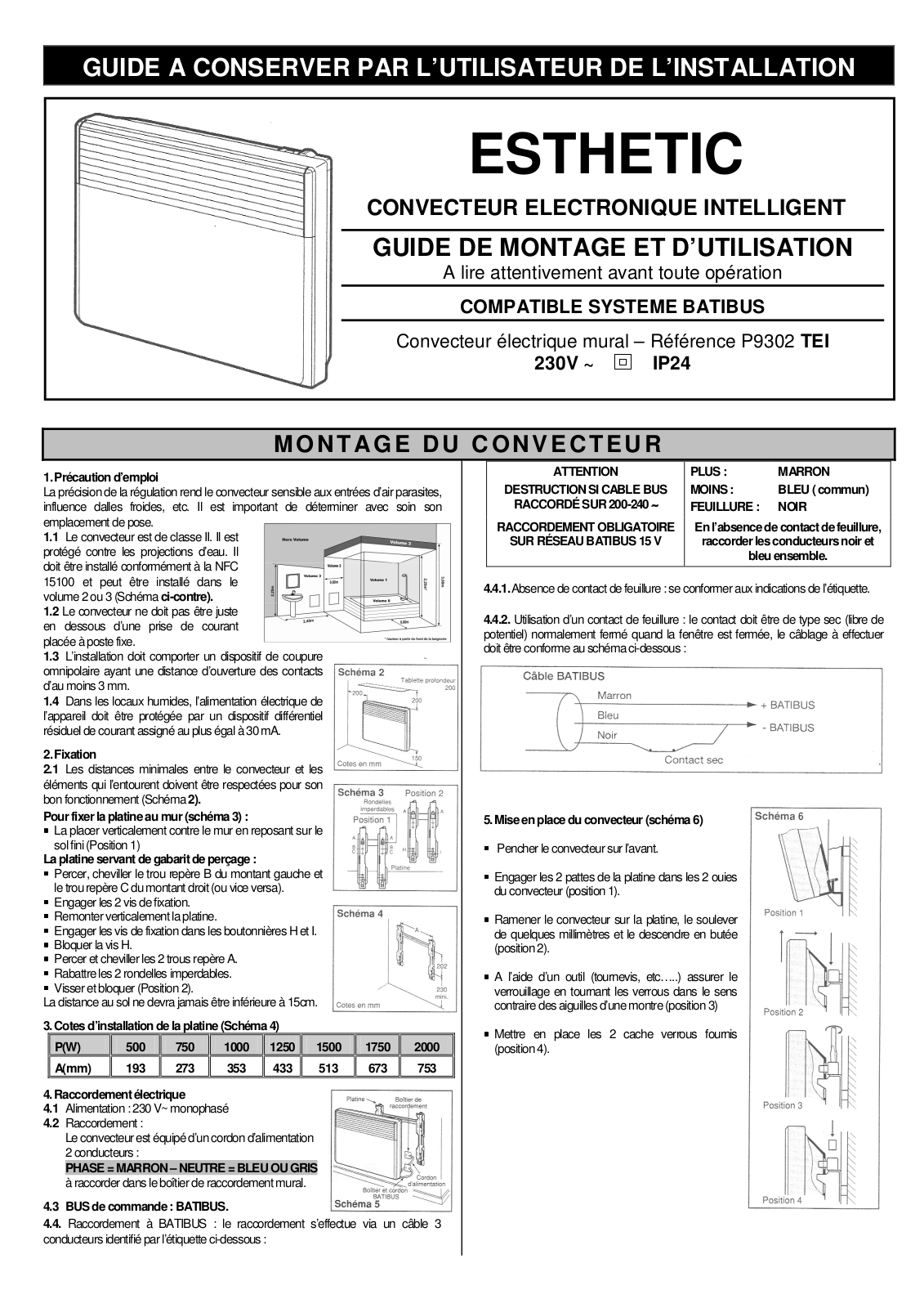 Airelec ESTHETIC Installation Manual