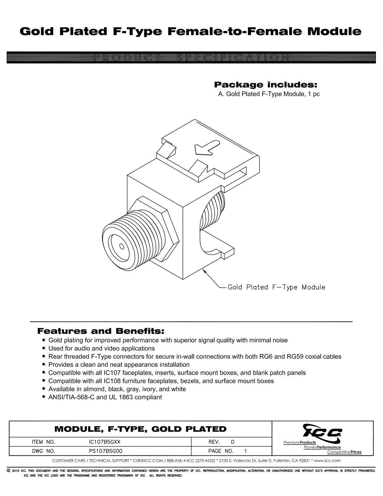 ICC IC107B5GAL Specsheet