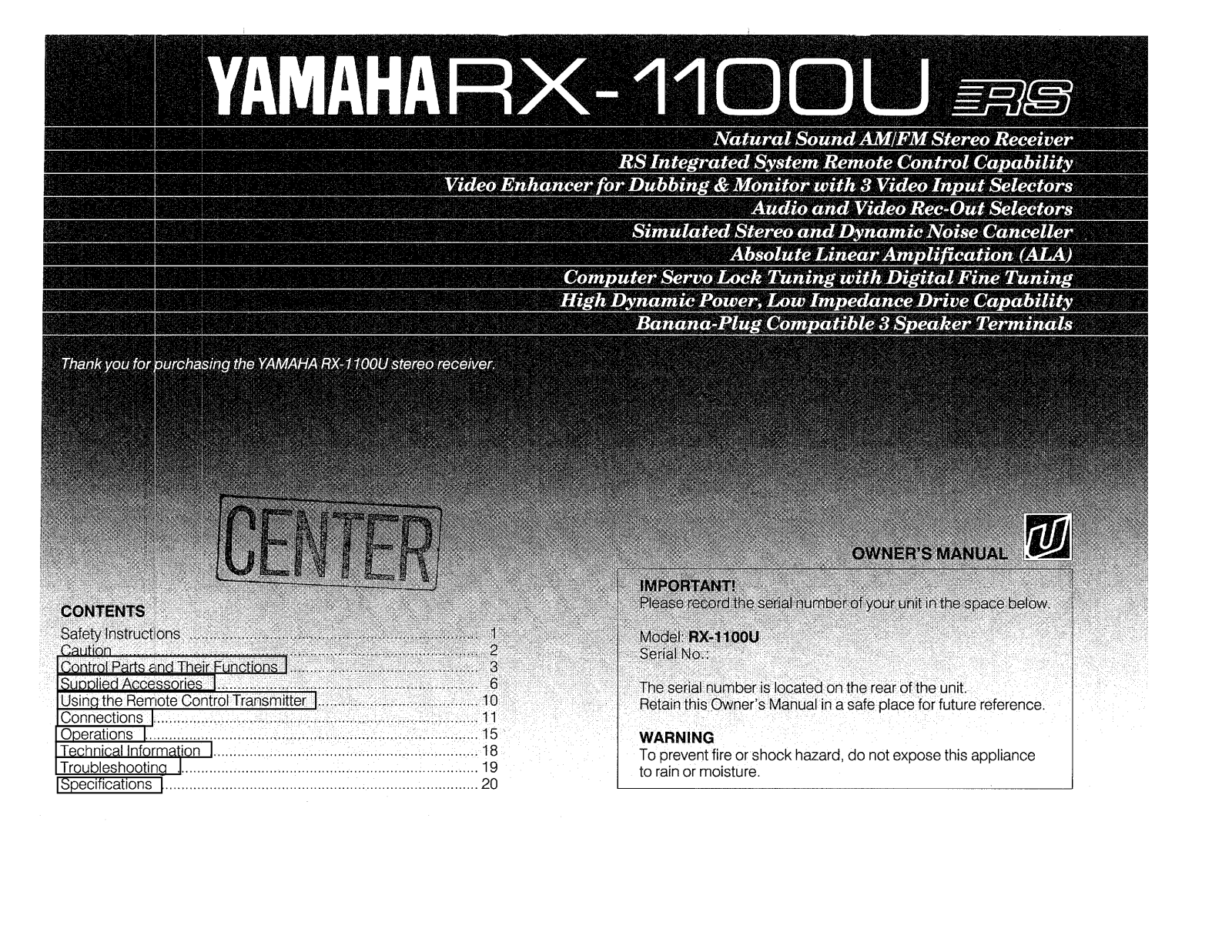 Yamaha RX-1100-U Owners manual