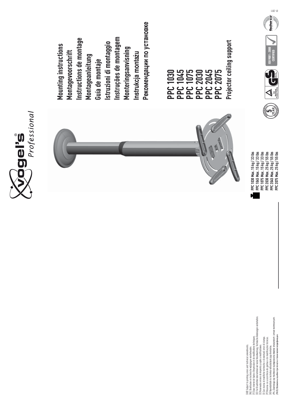 Vogel´s PC 1030, PPC 1045, PPC 1075, PPC 2030, PPC 2045 MOUNTING INSTRUCTIONS