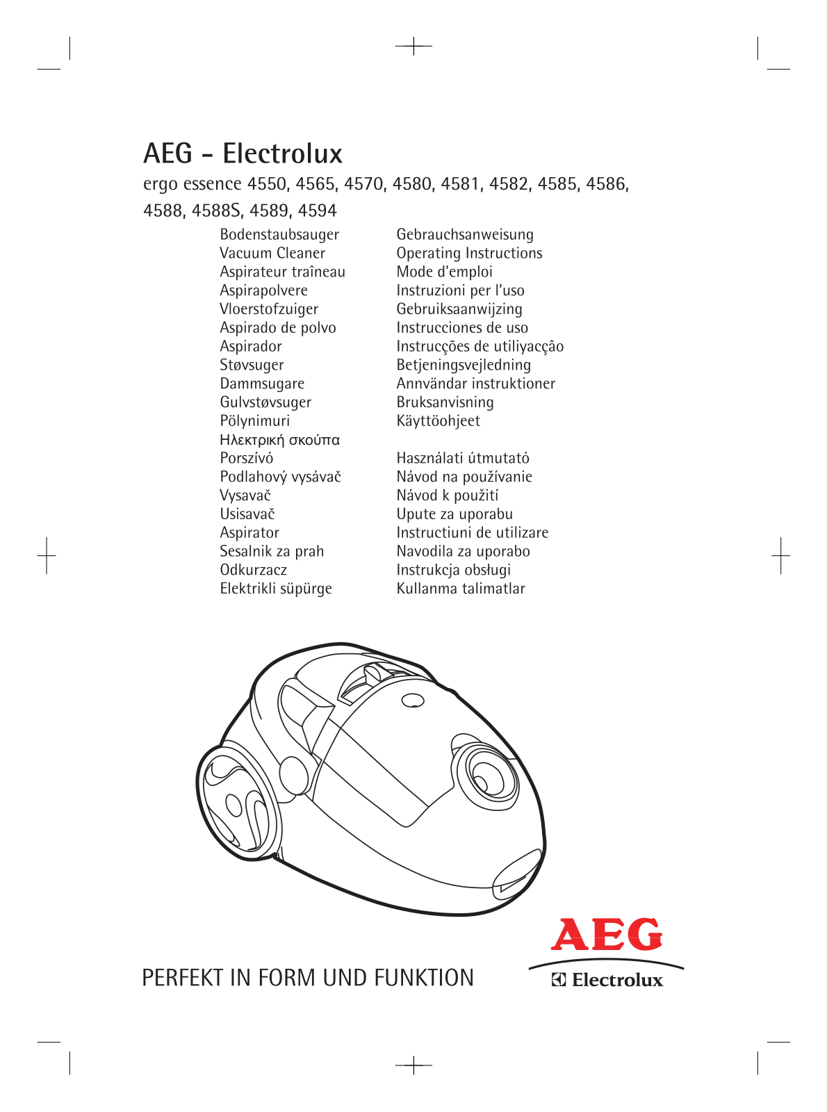 AEG ergo essence 4550, ergo essence 4565, ergo essence 4570, ergo essence 4580, ergo essence 4581 Manual