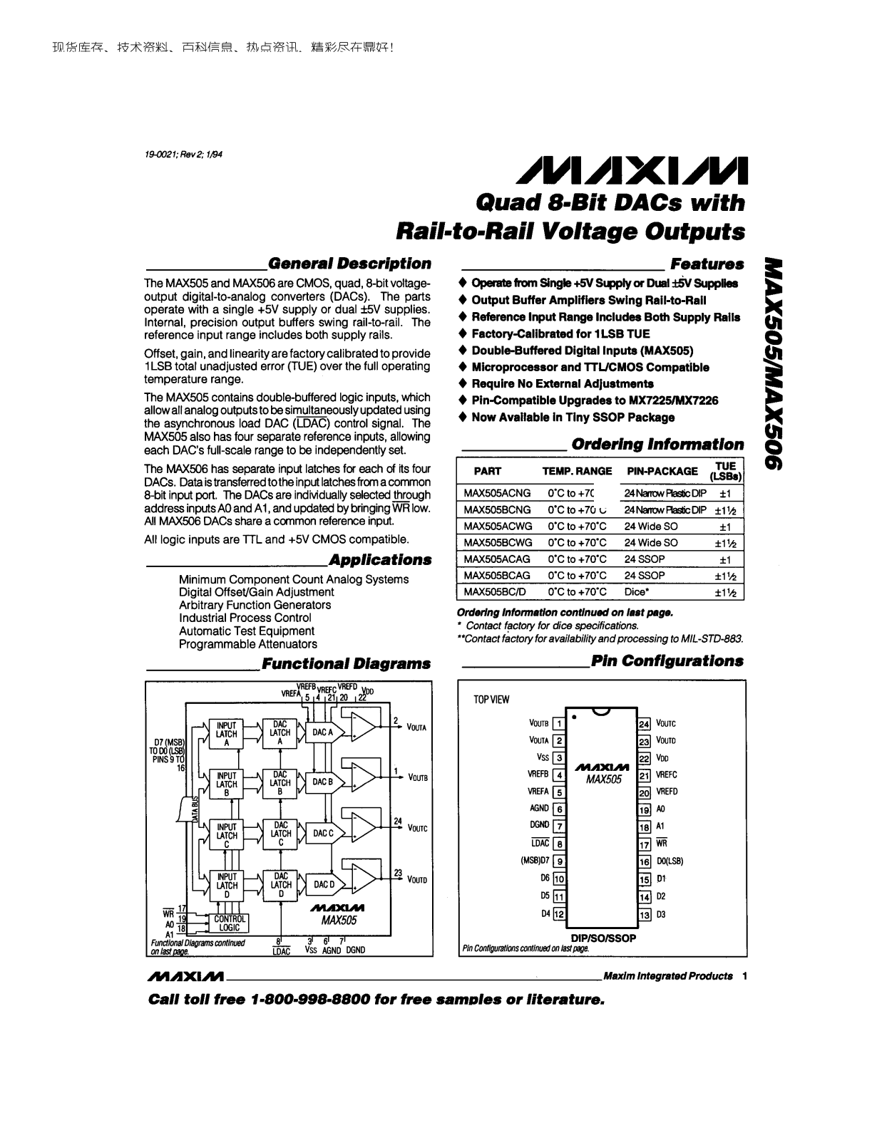 MAXIM MAX505, MAX506 User Manual