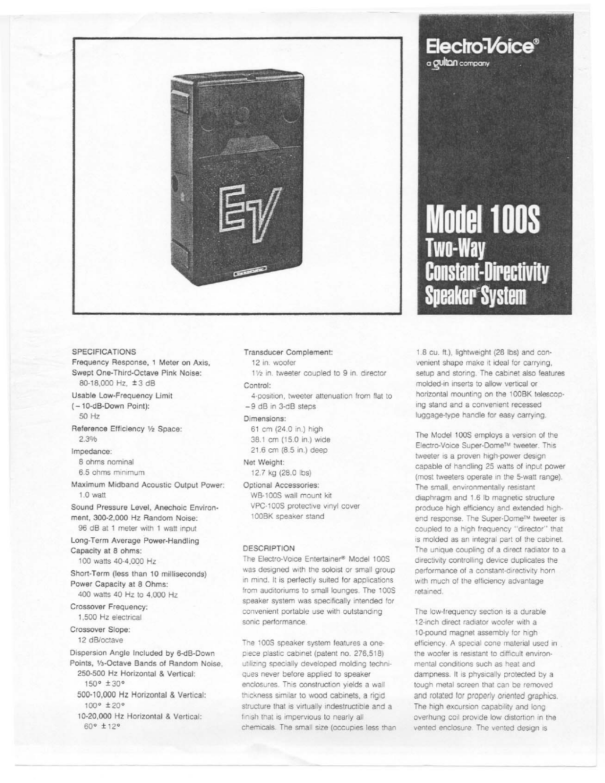 Electro-Voice 100S User Manual