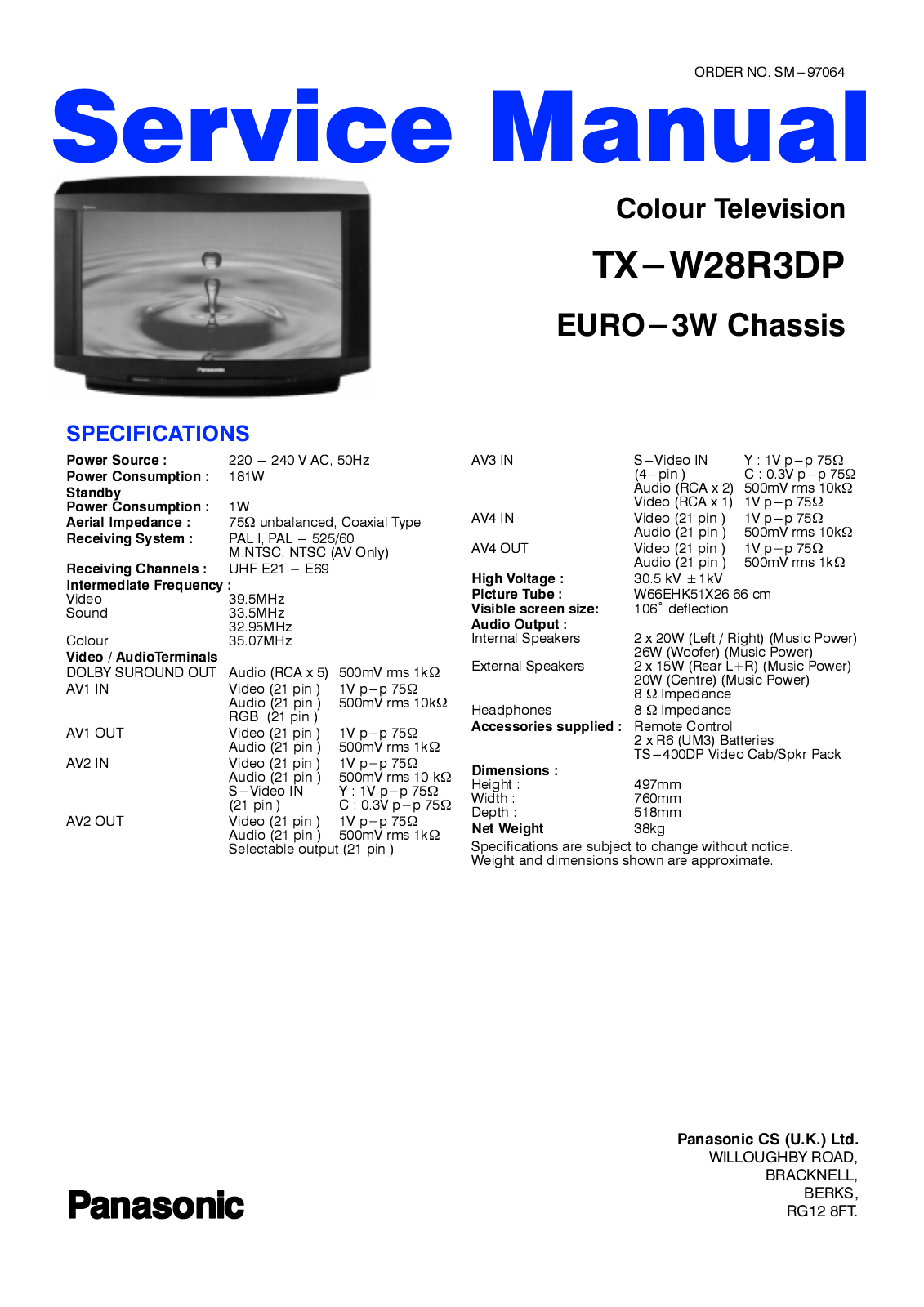 Panasonic TX-28R3DP EURO3W Schematic