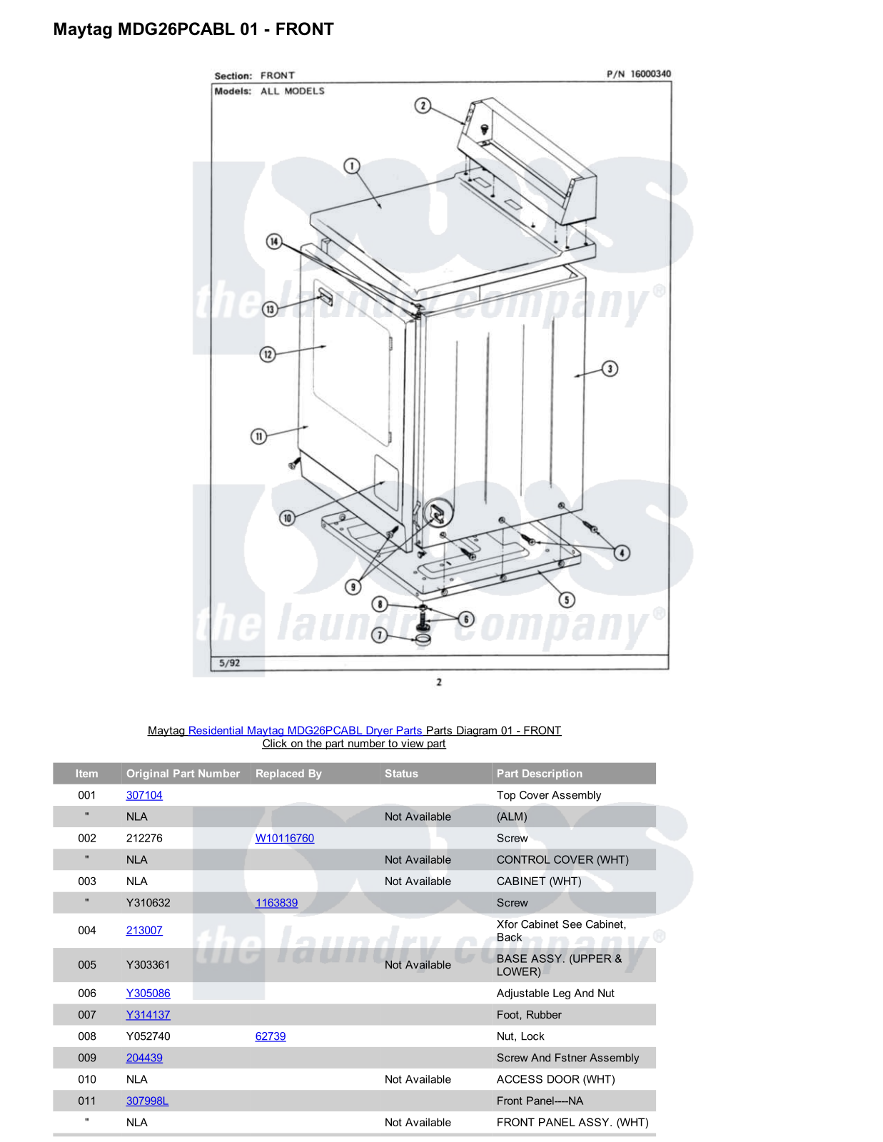 Maytag MDG26PCABL Parts Diagram