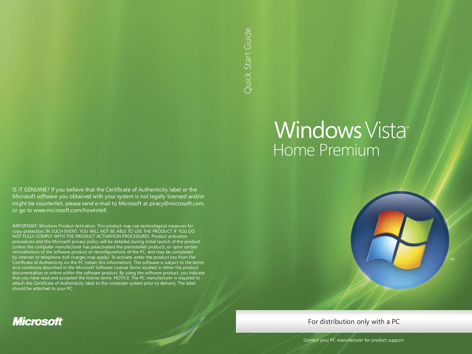 Microsoft WINDOWS VISTA HOME PREMIUM install guide