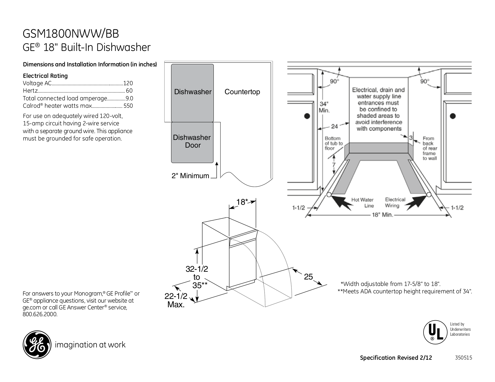 GE GSM1800NWW, GSM1800NBB Specification