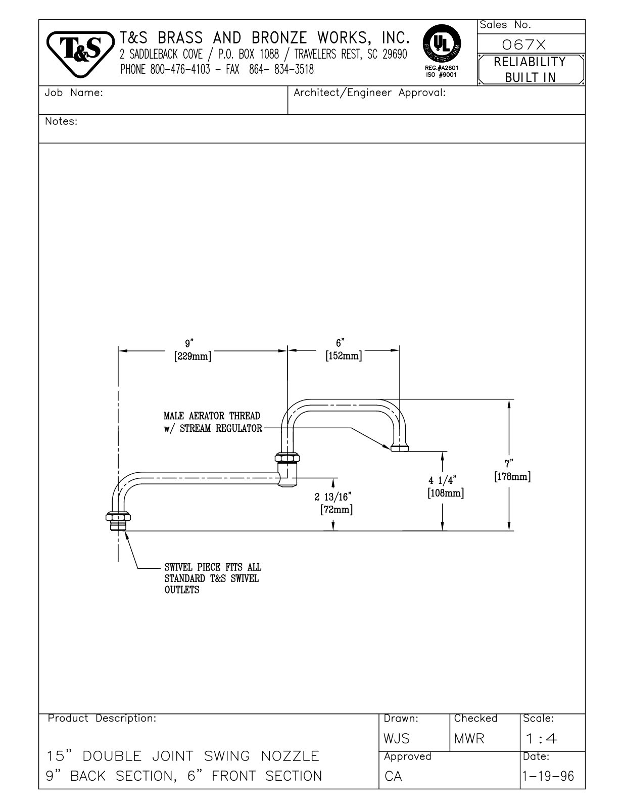 T & S Brass & Bronze Works 067X General Manual