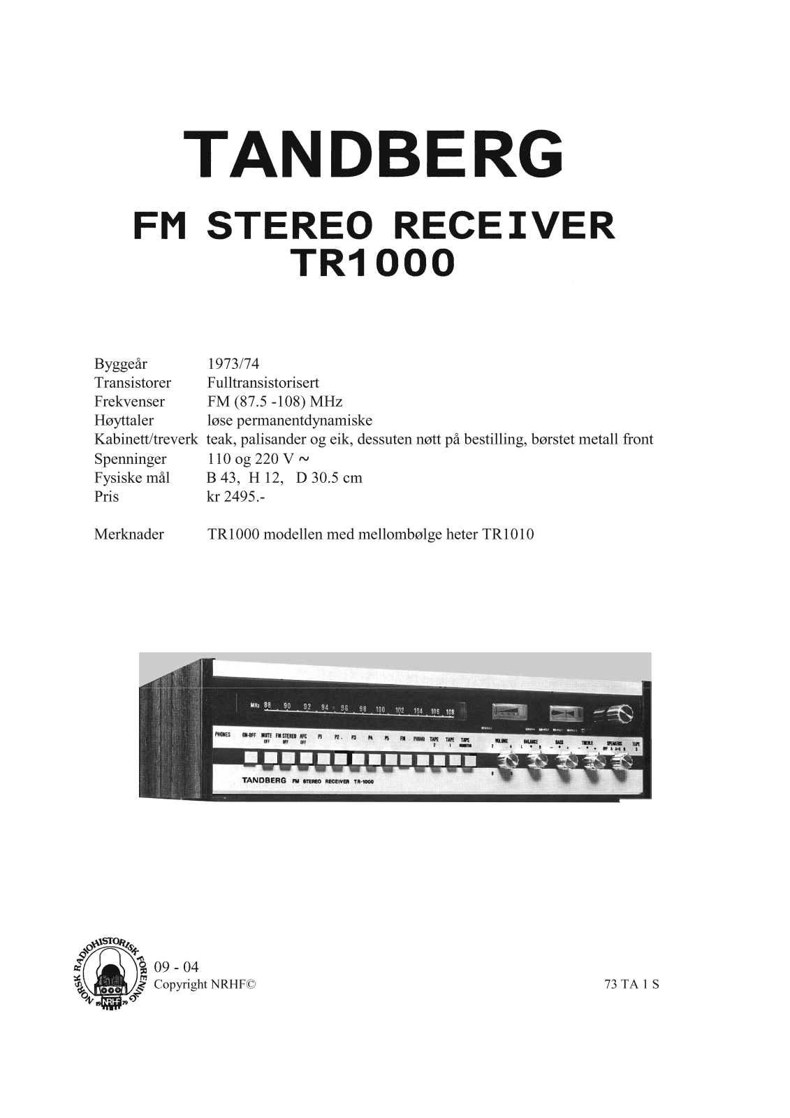 TANDBERG TR1000 Schematic