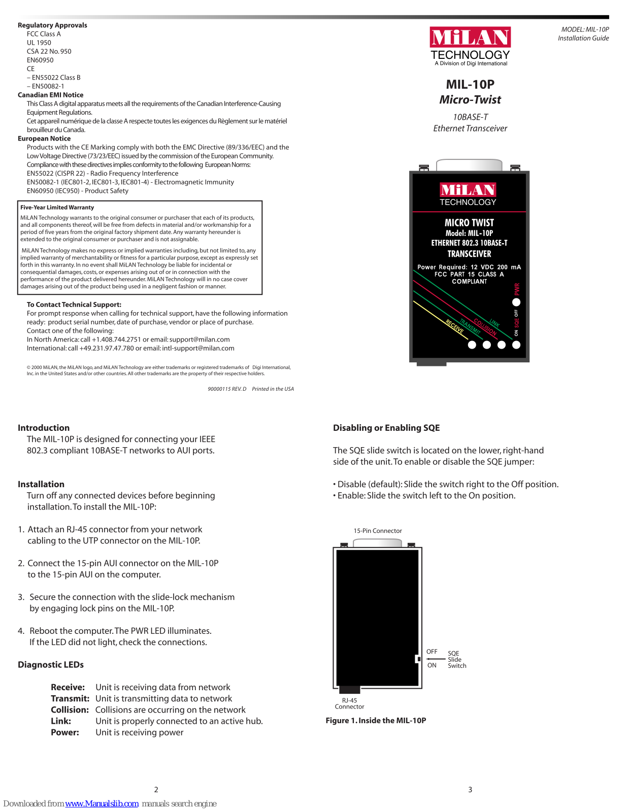 MiLAN MIL-10P Installation Manual