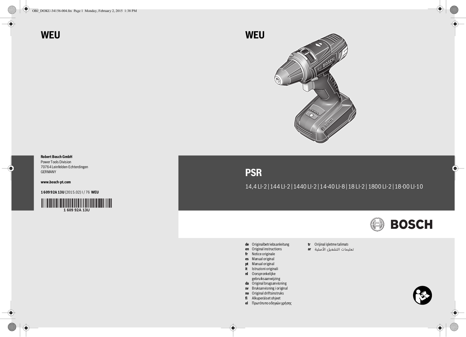 BOSCH PSR 18-LI3, PSR18 LI ERGO User Manual