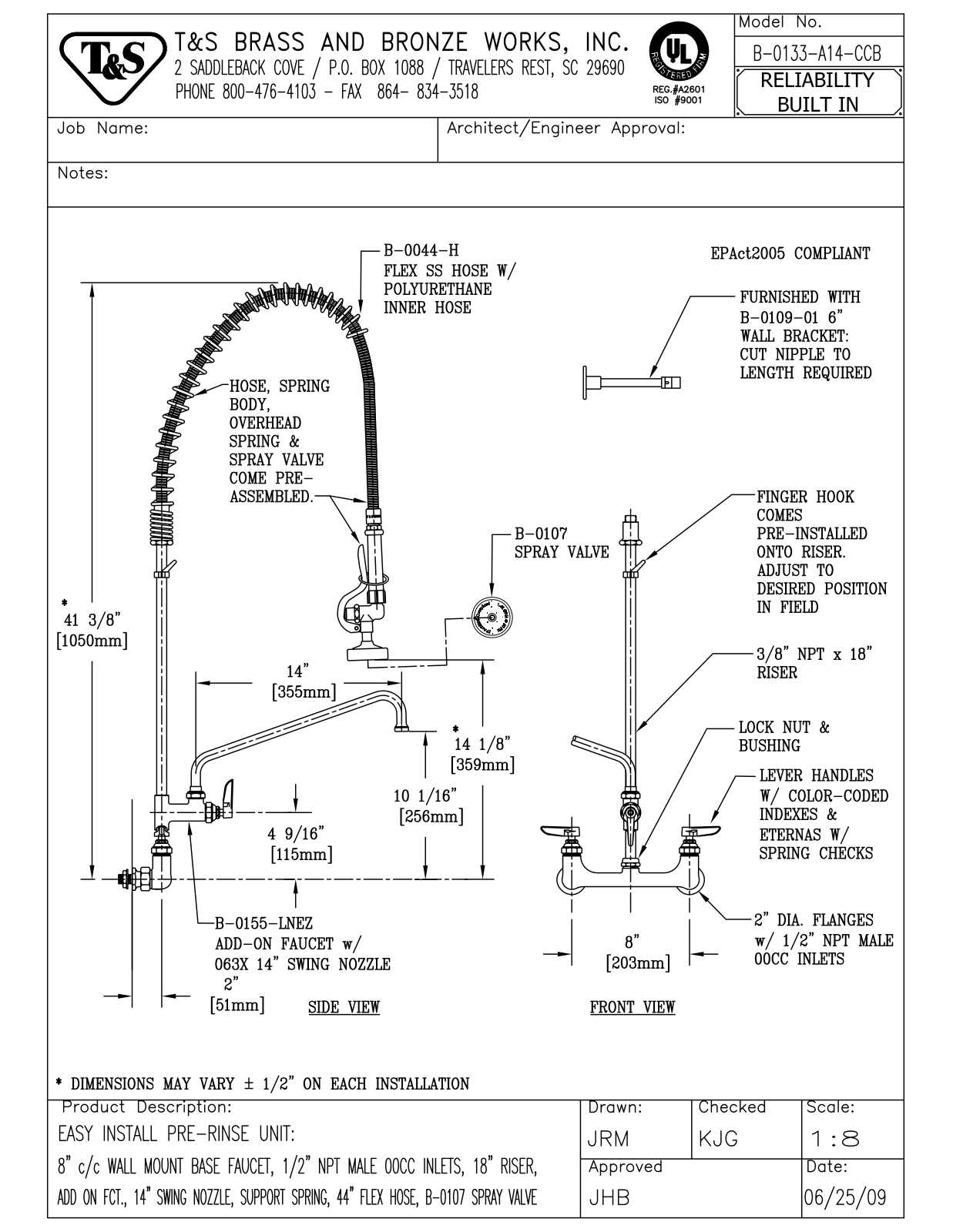 T&S Brass B-0133-A14-CCB User Manual