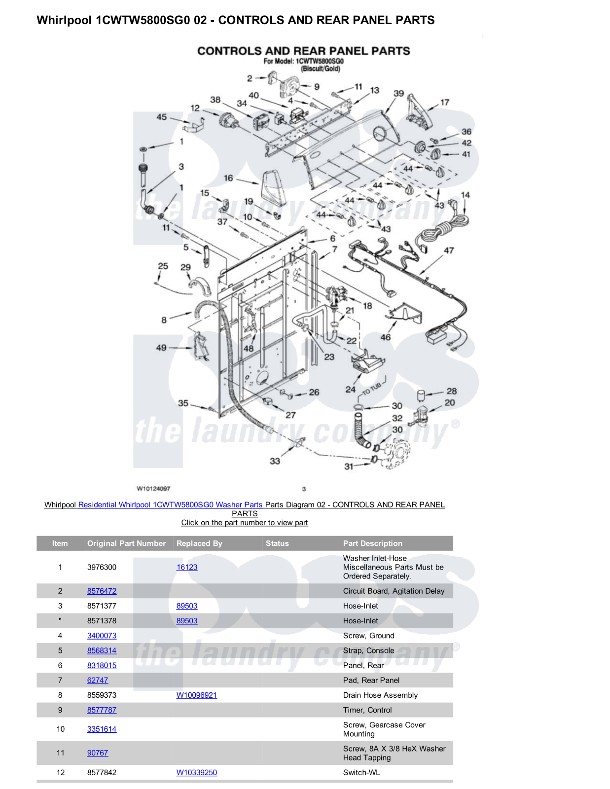 Whirlpool 1CWTW5800SG0 Parts Diagram