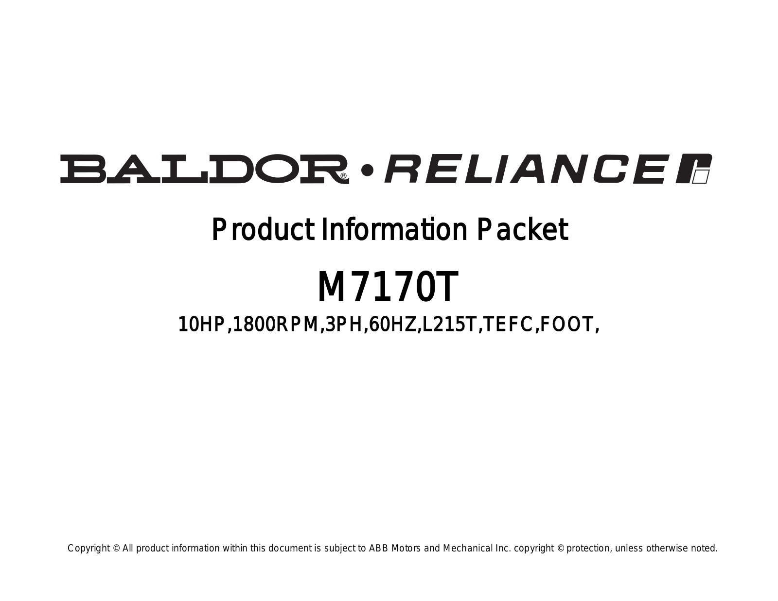 Baldor M7170T Product Information Sheet