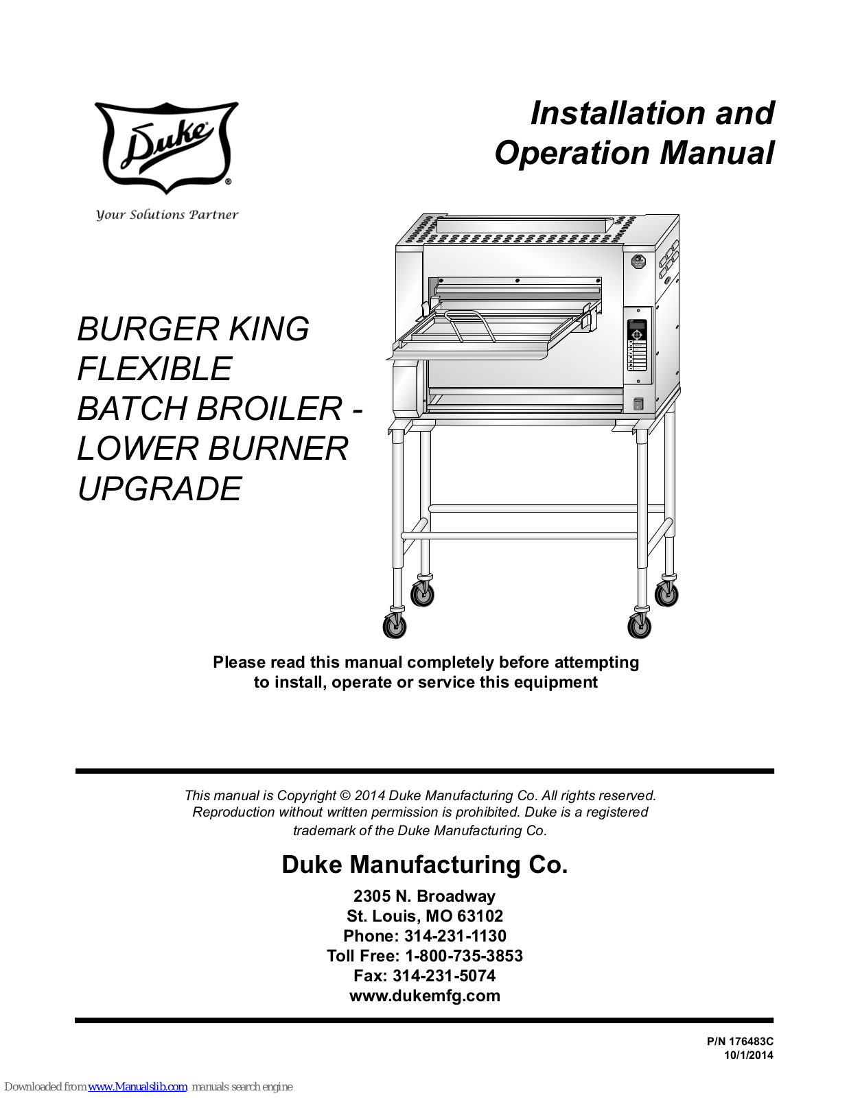 Duke FBB-NO-120, FBB-PO-120, FBB-PC-120, FBB-NC-120 Installation And Operation Manual