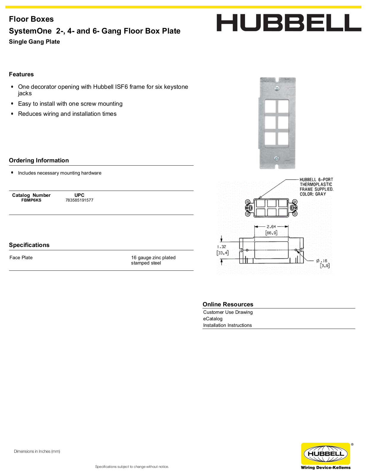 Hubbell ISF6GY Specifications