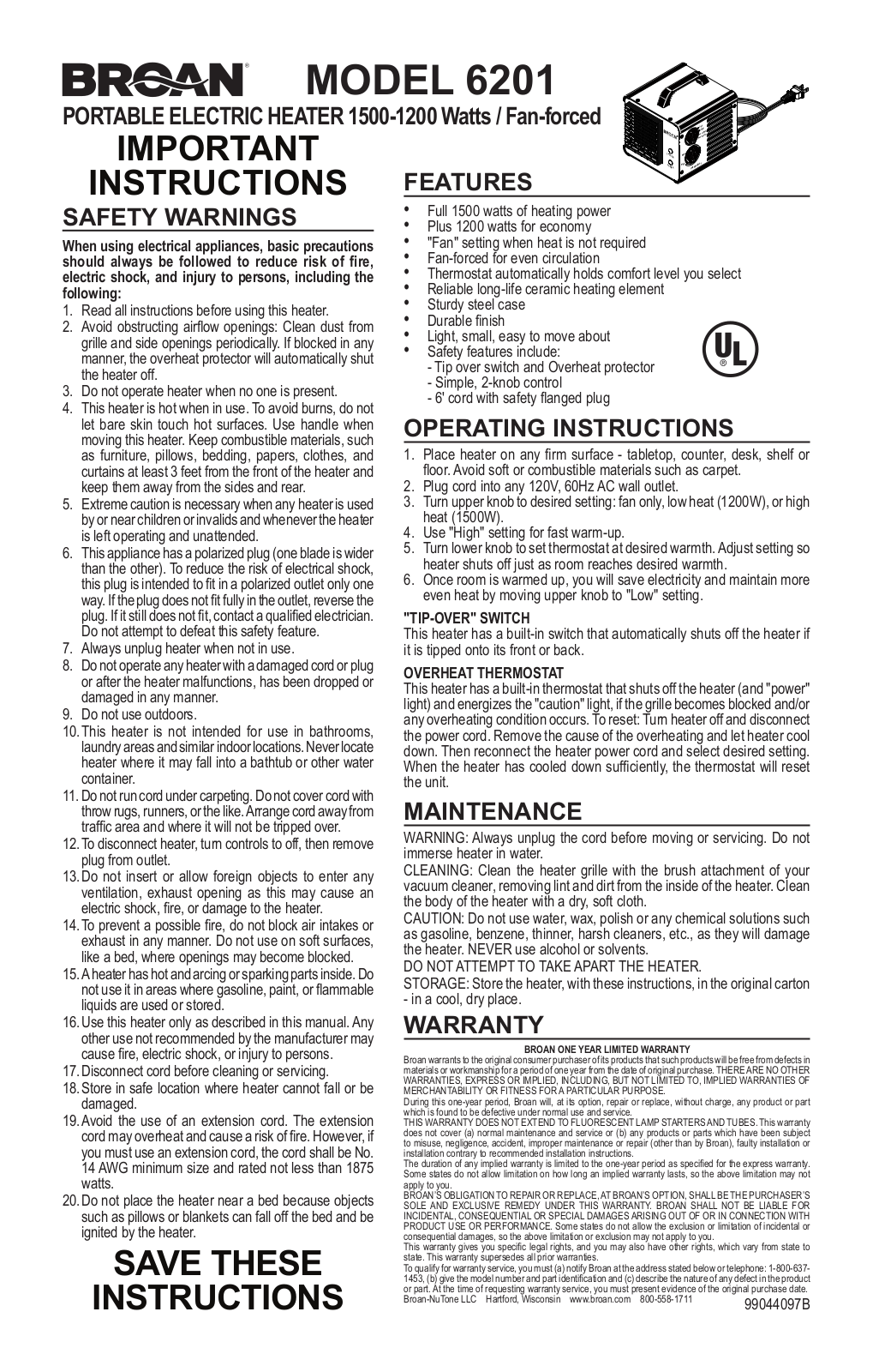 Broan 6201 User Manual 2