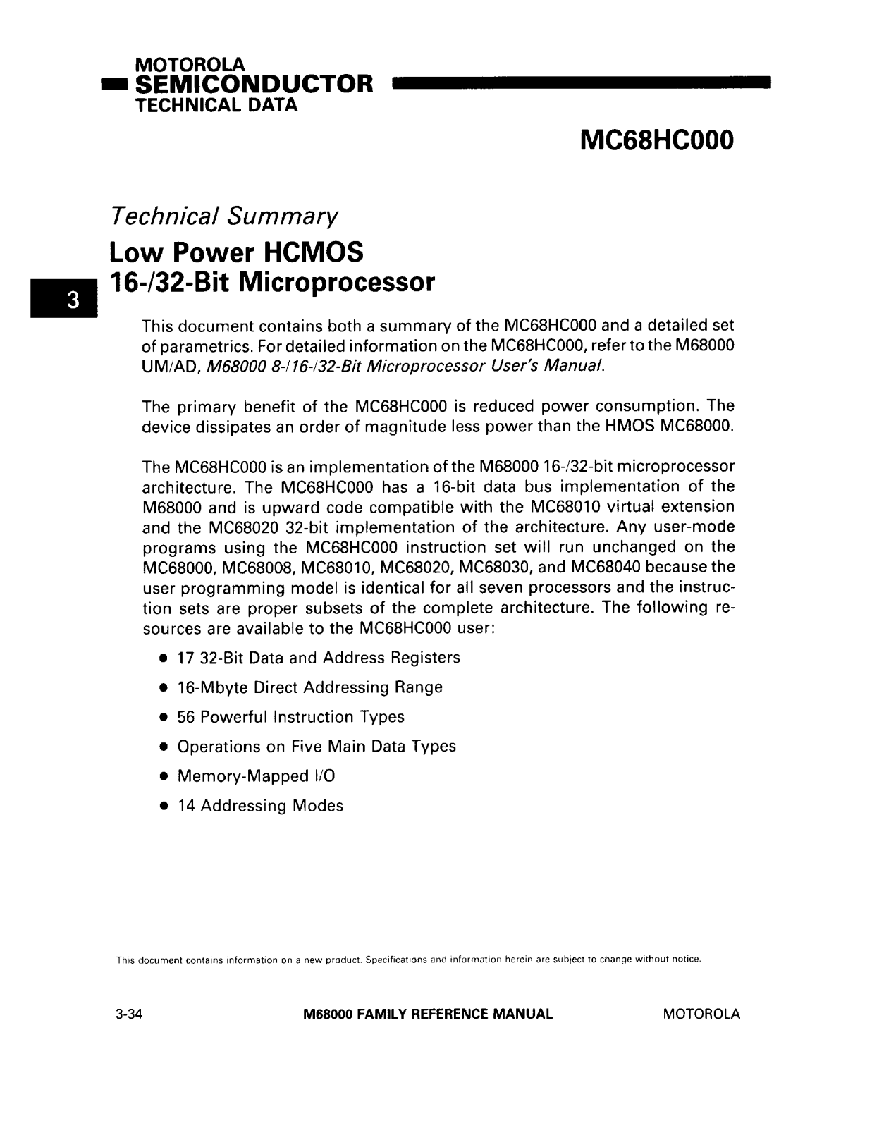 Motorola MC68HC000 Datasheet