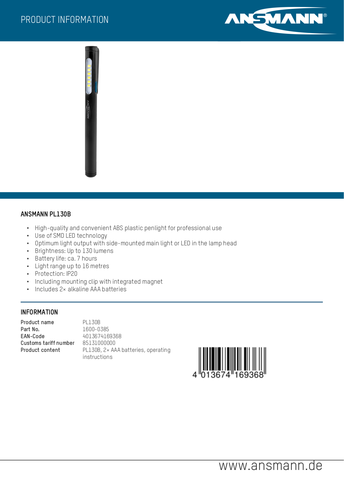 ANSMANN ANS 1600-0385 Datasheet - ManualMachine.com
