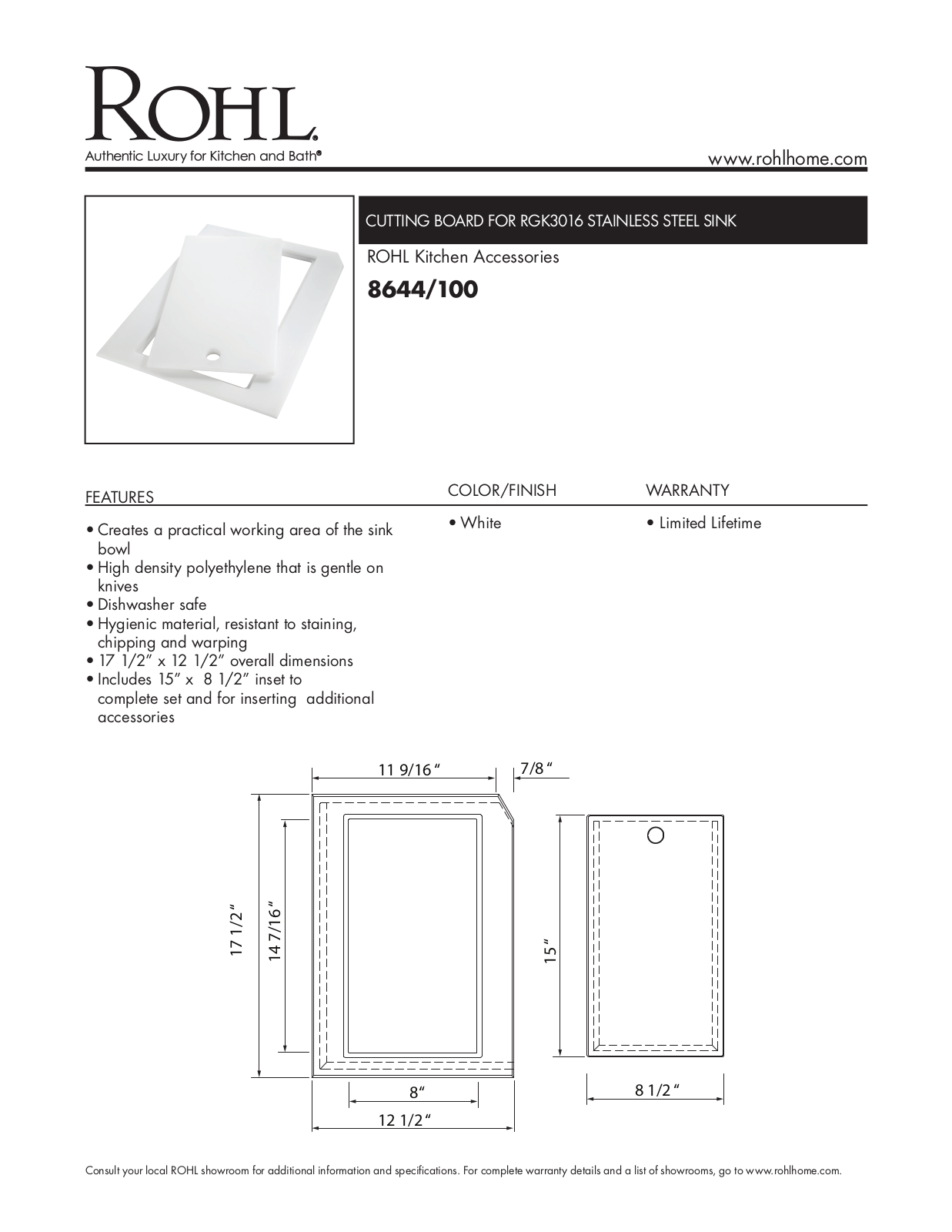 Rohl 8644100 Specifications