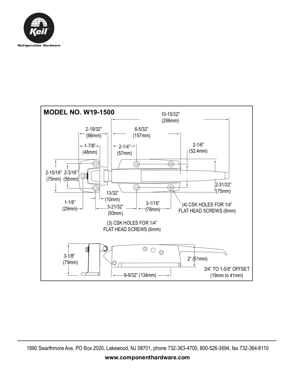 Component Hardware W19-1500 User Manual