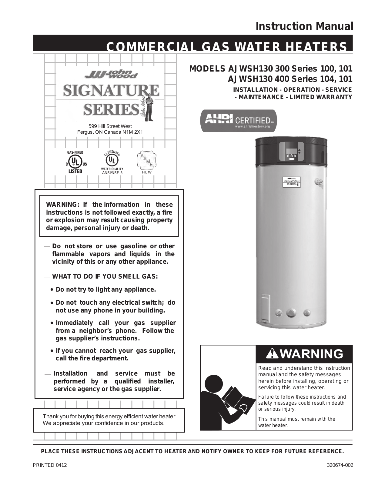 John Wood Commercial  BTU User Manual