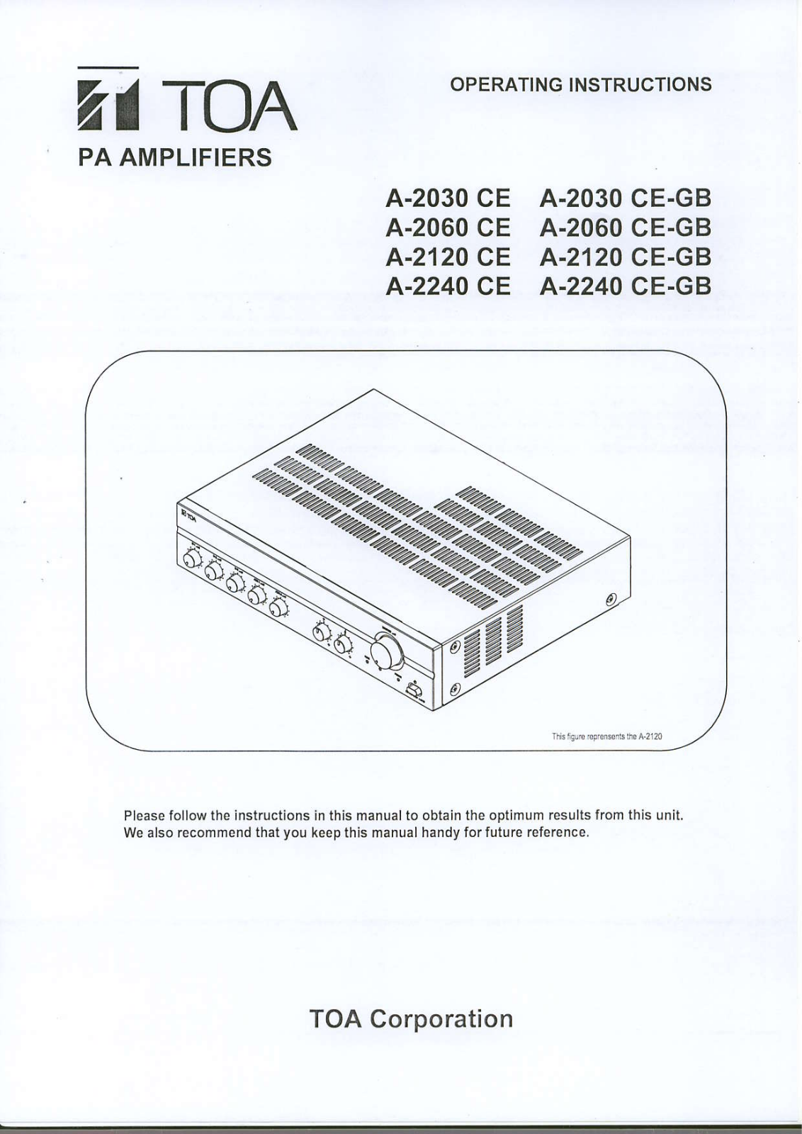 Toa A-2030 CE, A-2120 CE, A-2060 CE, A-2030 CE-GB, A-2060 CE-GB Operating Instructions Manual