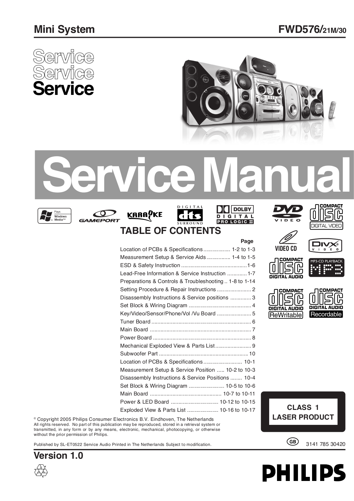 Philips FWD-576 Service manual