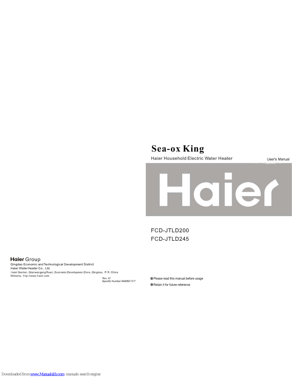 Haier FCD-JTLD200, FCD-JTLD245 User Manual