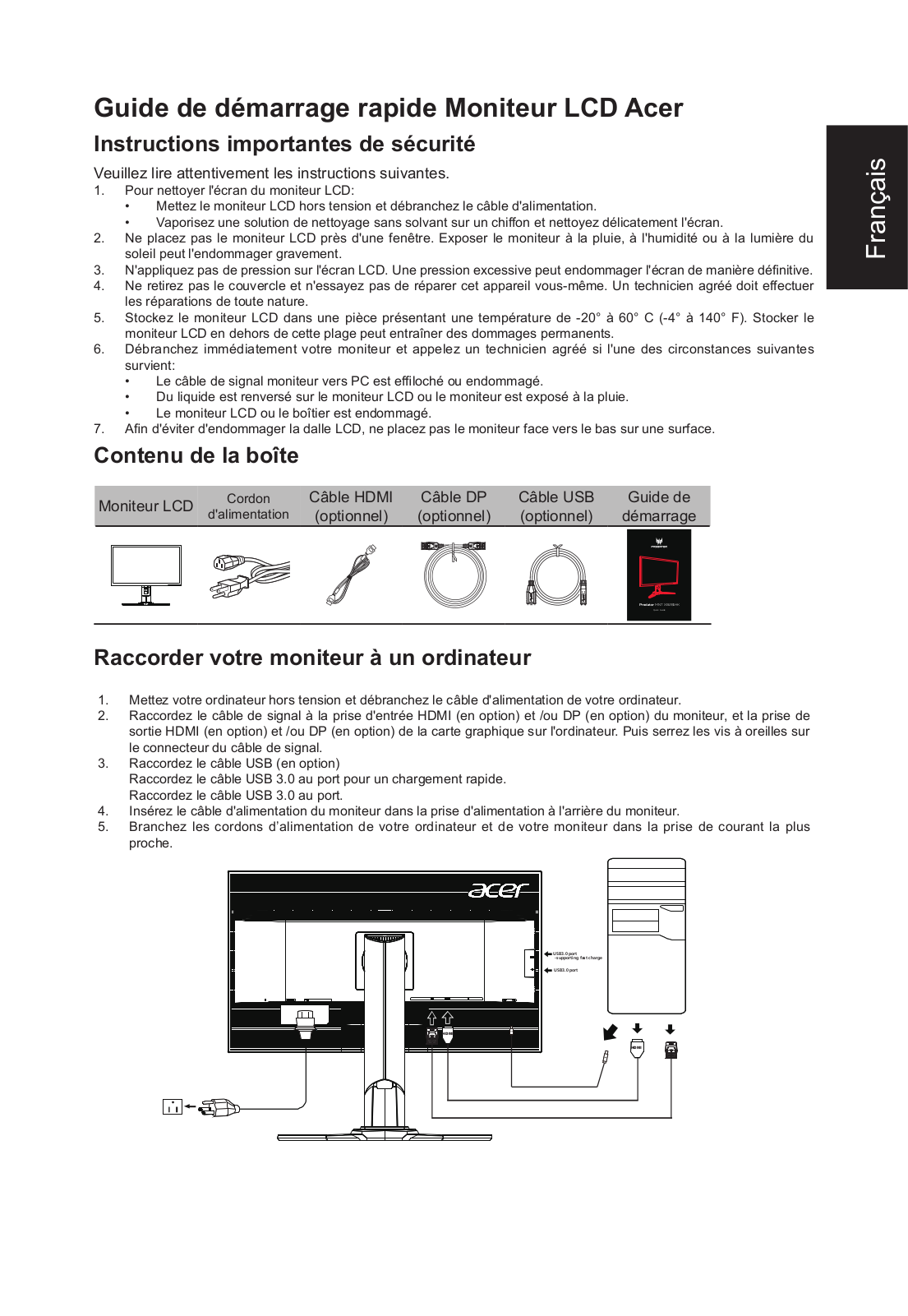 Acer XB281HK Quick installation guide