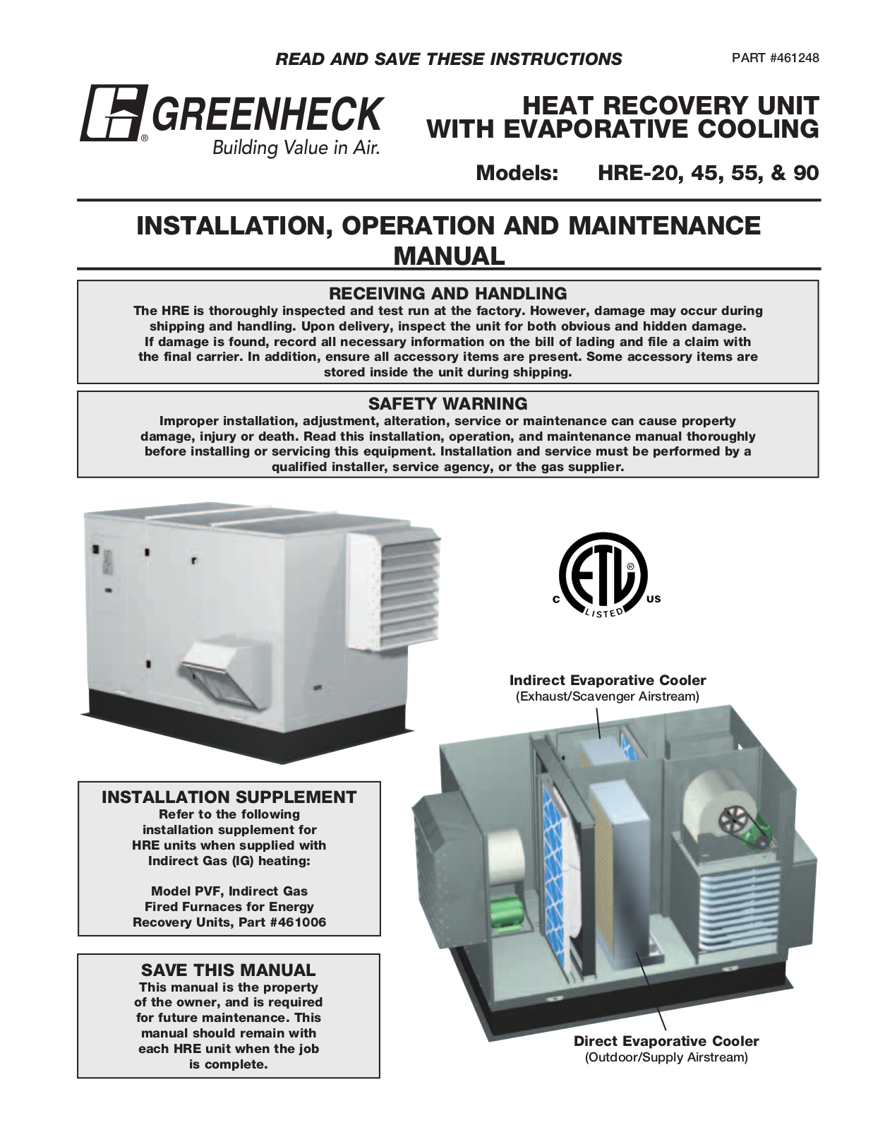 Greenheck Fan HRE-20 User Manual 2