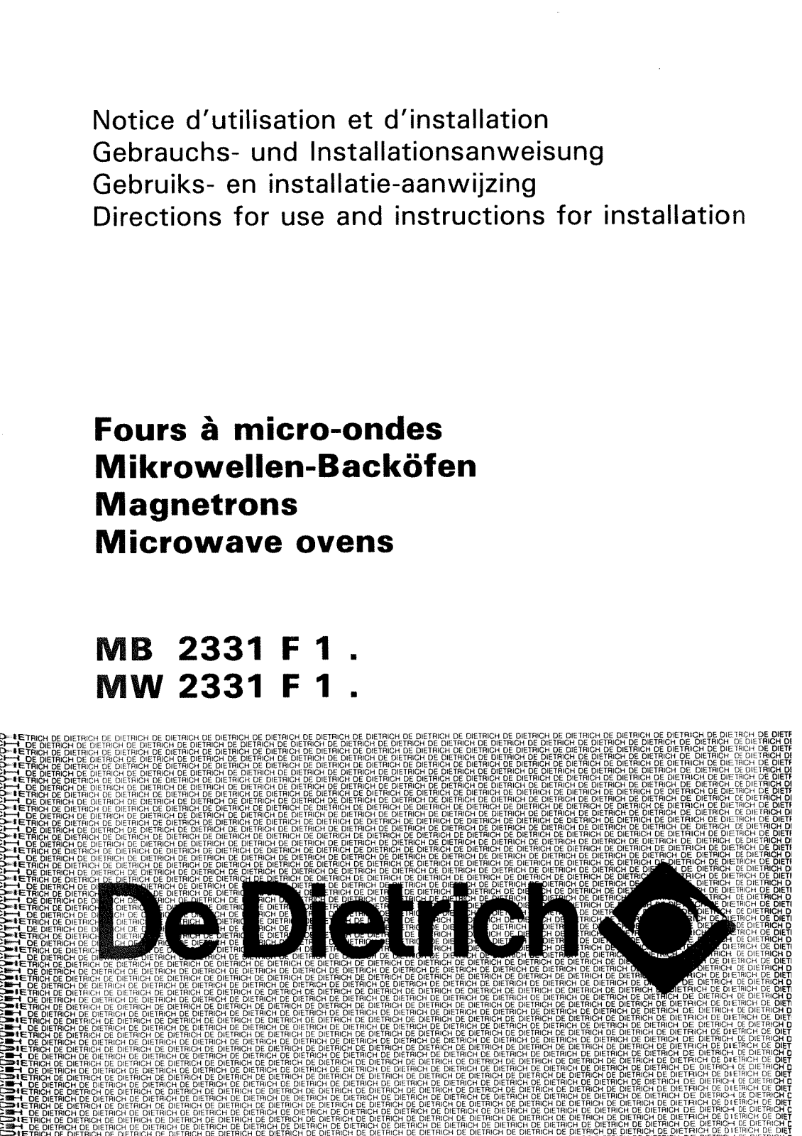 De dietrich MB2331F1, MW2331F1 User Manual